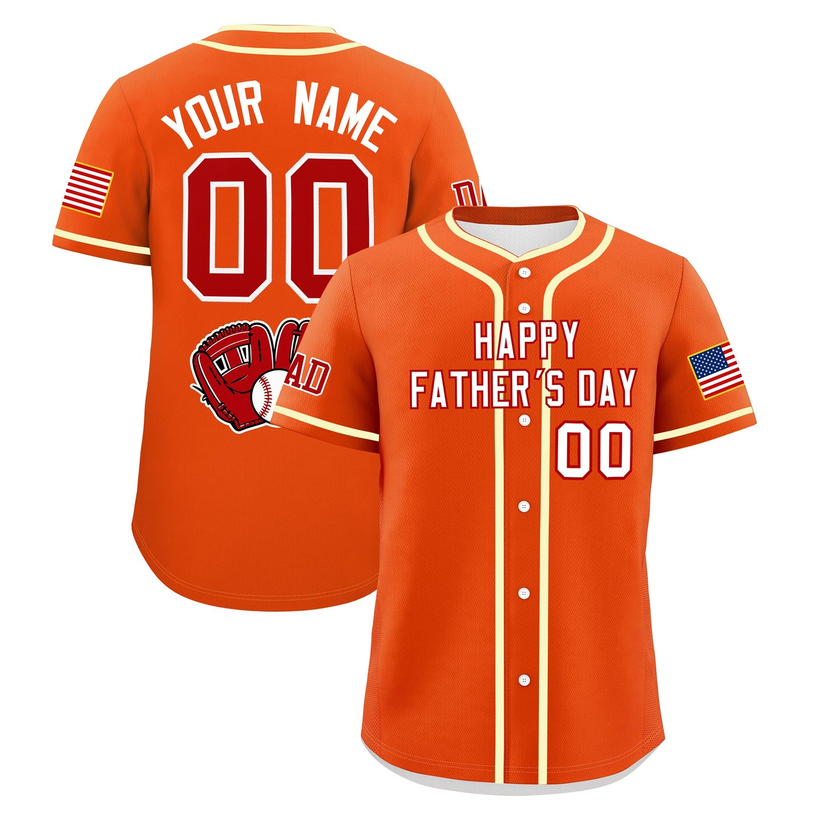 Custom Orange White Red Classic Style Father's Day Quick Dry Baseball Jersey| KXKSHOP