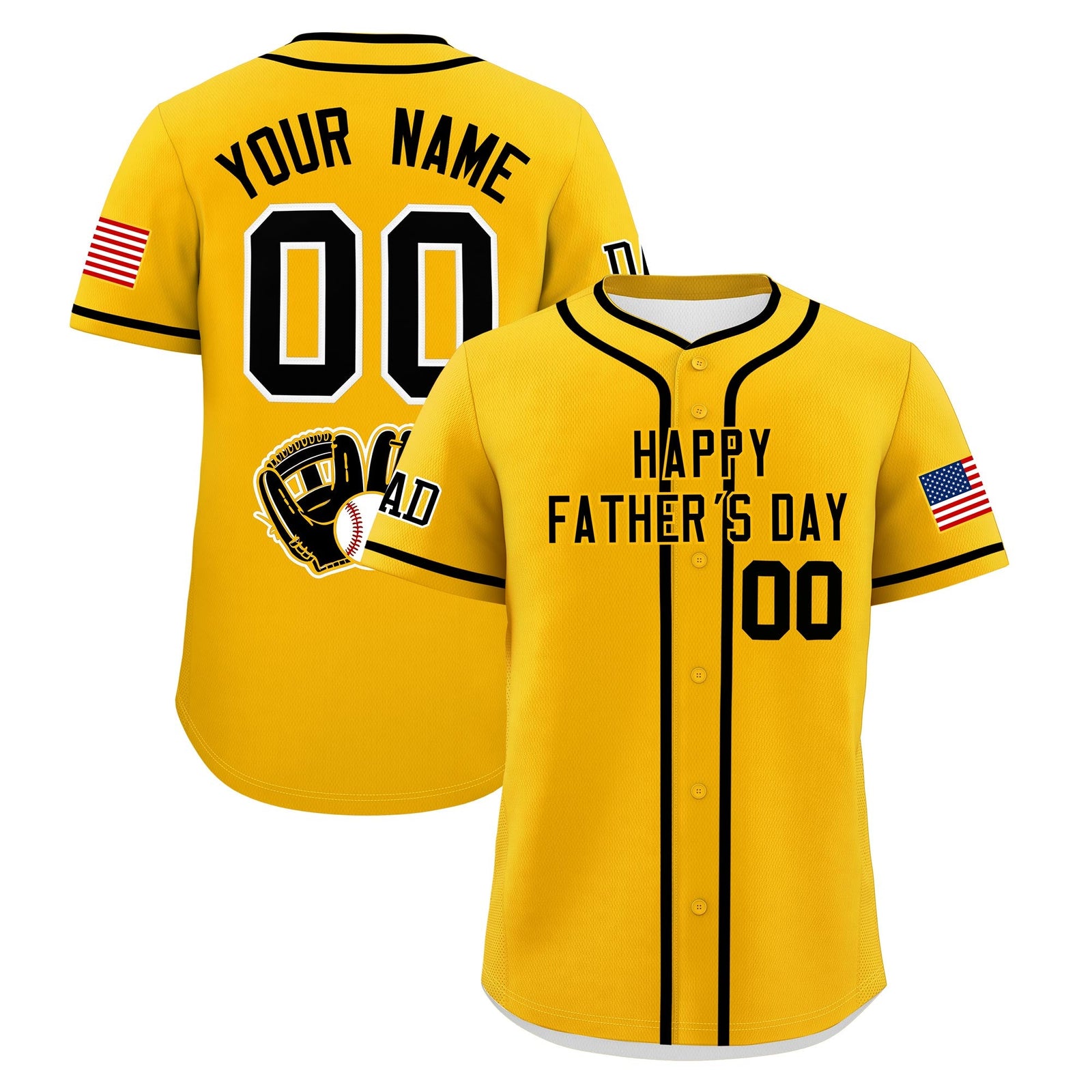 Custom Yellow Black Classic Style Father's Day Quick Dry Baseball Jersey| KXKSHOP