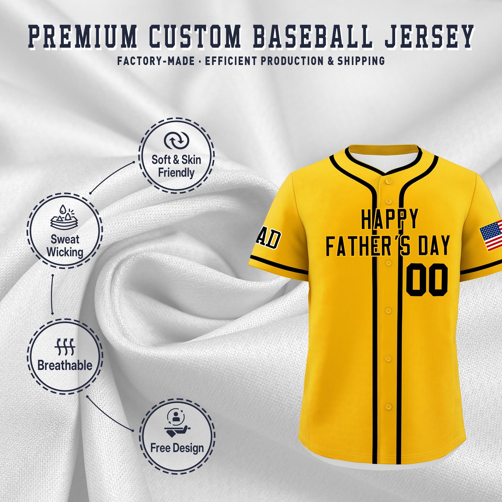 Custom Yellow Black Classic Style Father's Day Quick Dry Baseball Jersey| KXKSHOP