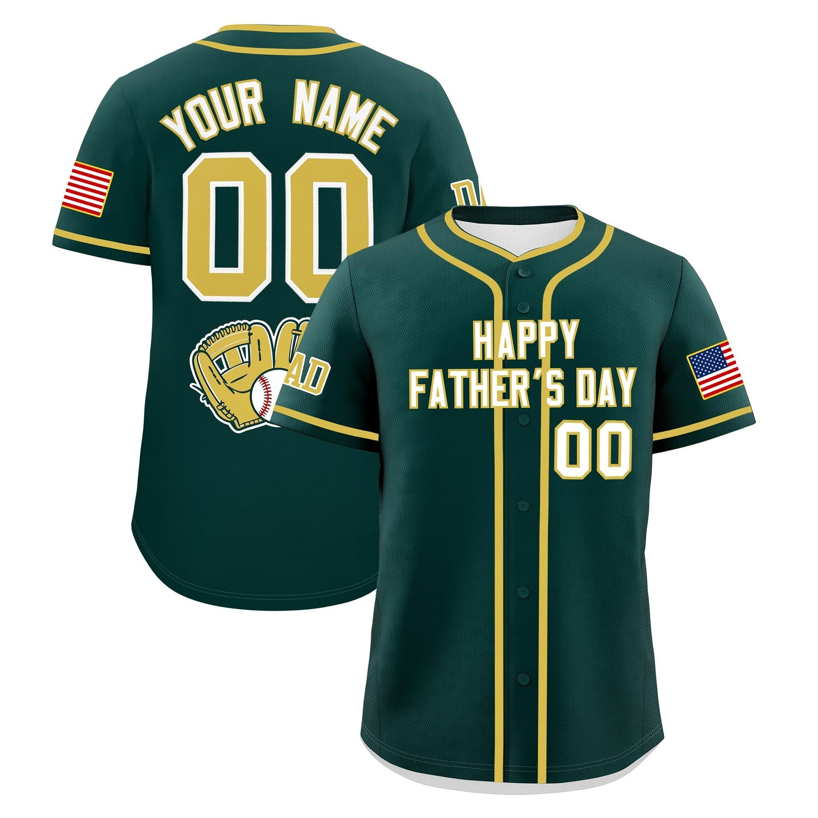 Custom Dark Green White Old Gold Classic Style Father's Day Quick Dry Baseball Jersey| KXKSHOP