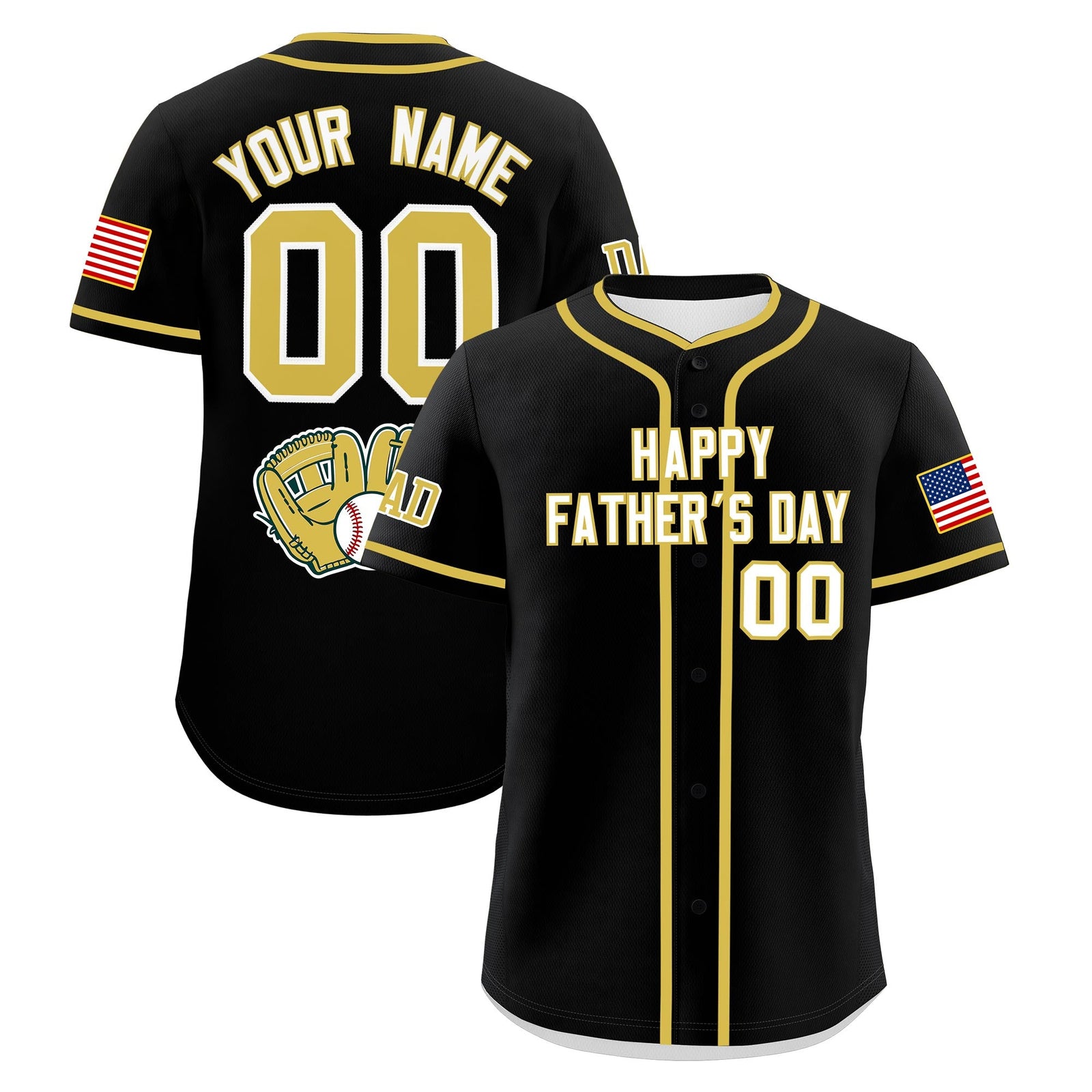 Custom Black White Old Gold Classic Style Father's Day Quick Dry Baseball Jersey| KXKSHOP