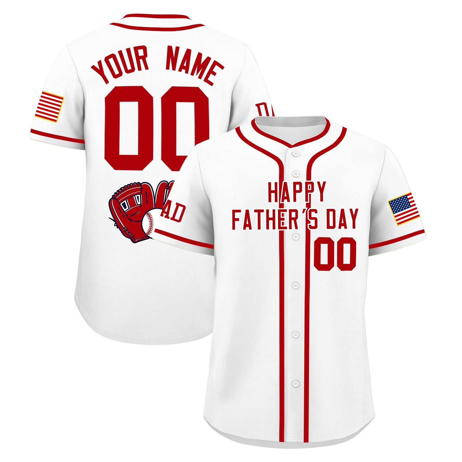 Custom White Red Classic Style Father's Day Quick Dry Baseball Jersey| KXKSHOP
