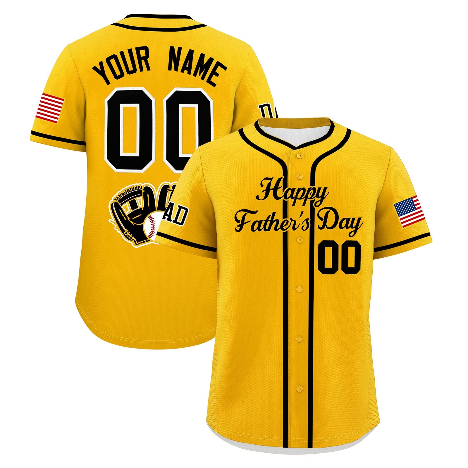 Custom Yellow Black Classic Style Father's Day Quick Dry Baseball Jersey| KXKSHOP