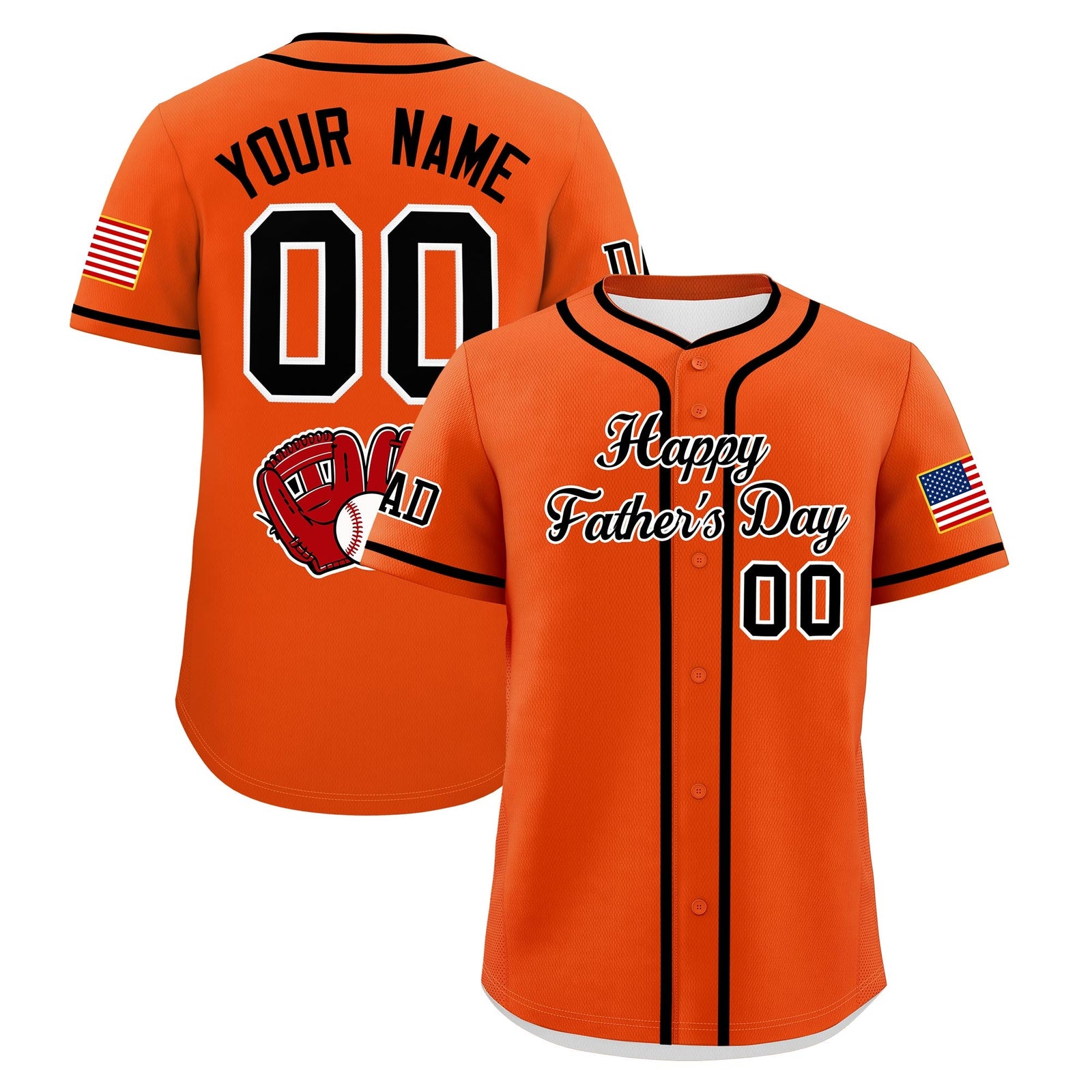 Custom Orange Black White Classic Style Father's Day Quick Dry Baseball Jersey| KXKSHOP