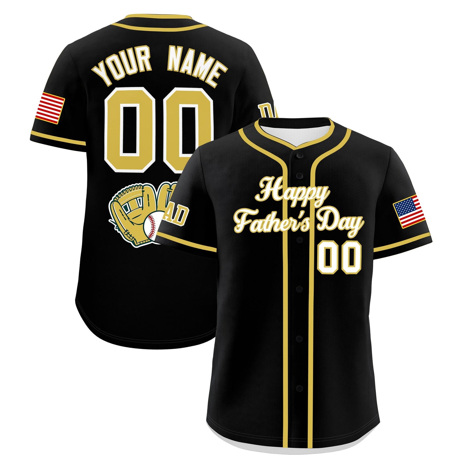 Custom Black White Old Gold Classic Style Father's Day Quick Dry Baseball Jersey| KXKSHOP