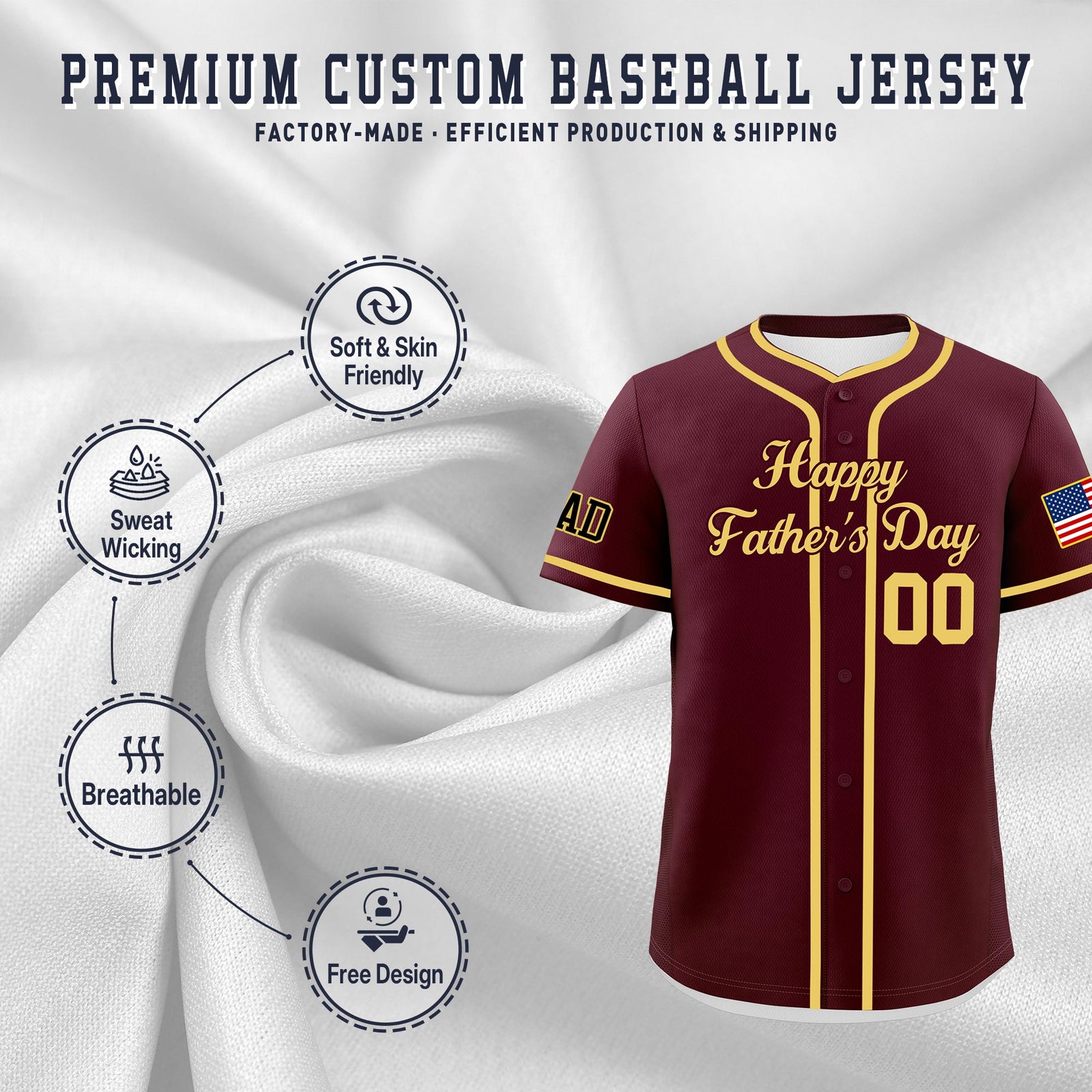 Custom Crimson Khaki Classic Style Father's Day Quick Dry Baseball Jersey| KXKSHOP