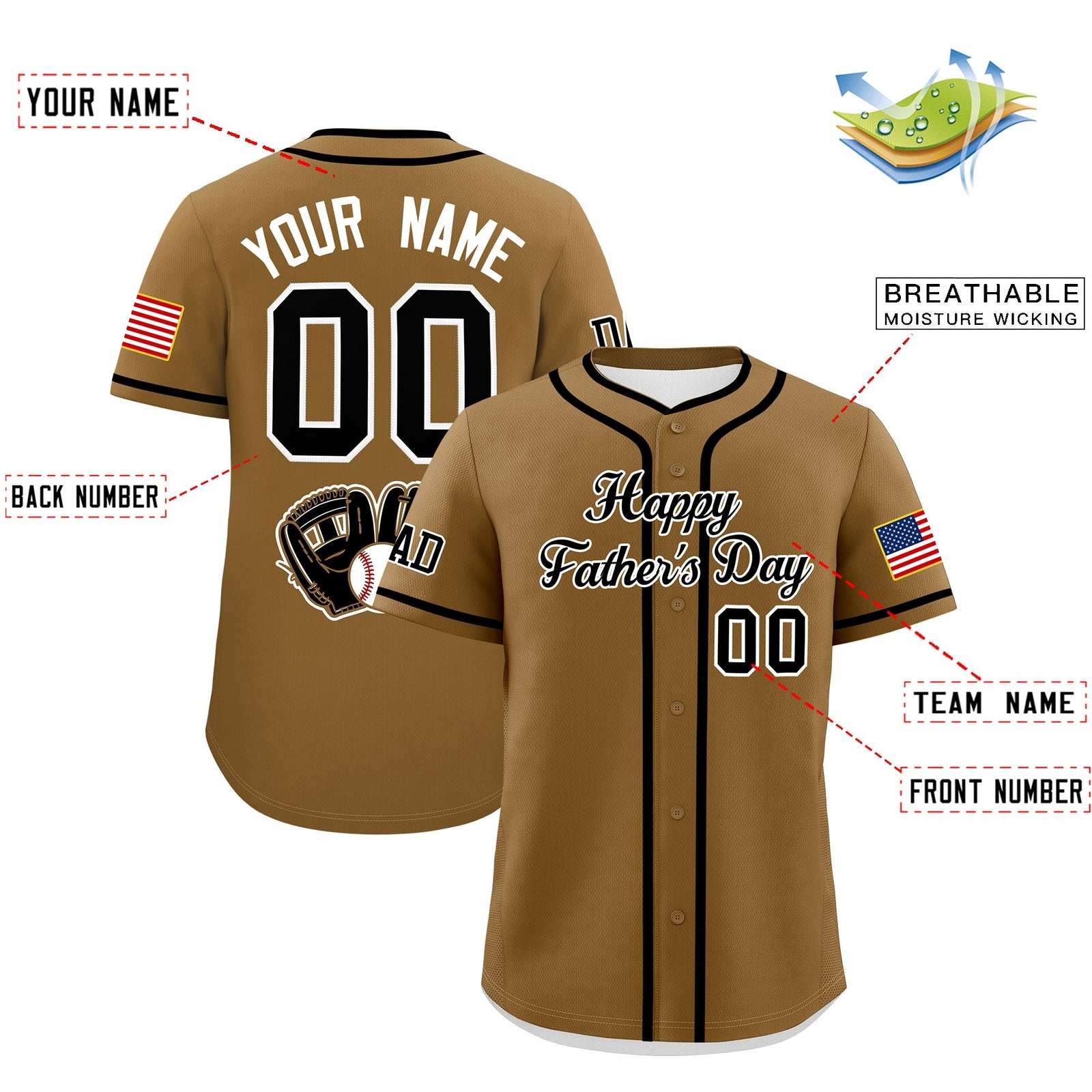 Custom Camel Black White Classic Style Father's Day Quick Dry Baseball Jersey| KXKSHOP