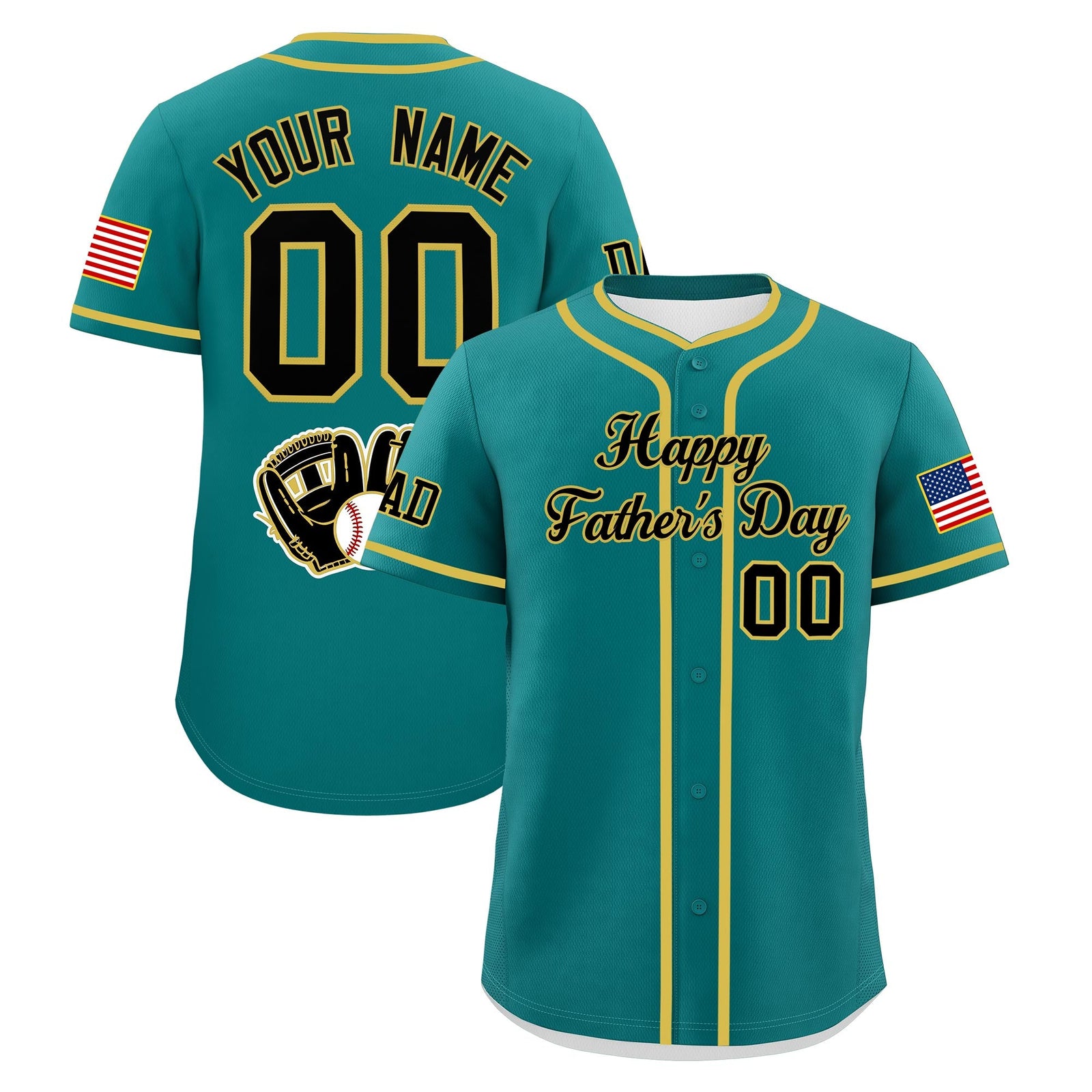 Custom Teal Black Old Gold Classic Style Father's Day Quick Dry Baseball Jersey| KXKSHOP