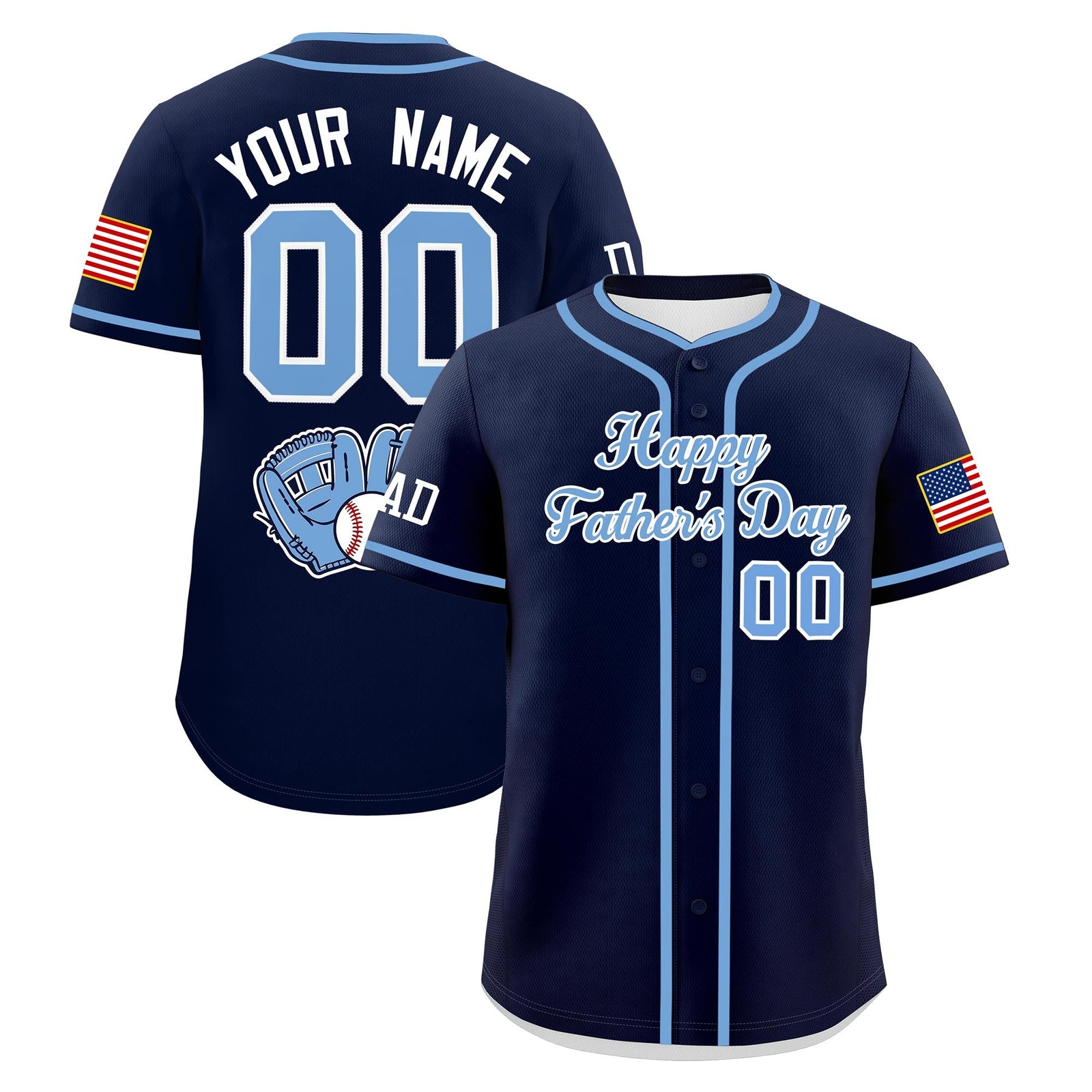 Custom Navy Powder Blue White Classic Style Father's Day Quick Dry Baseball Jersey| KXKSHOP