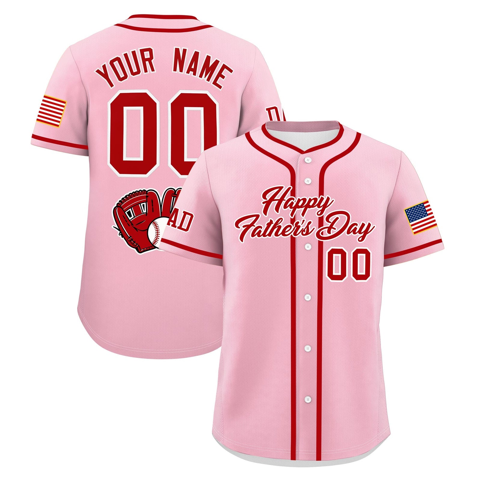 Custom Light Pink Red White Classic Style Father's Day Quick Dry Baseball Jersey| KXKSHOP