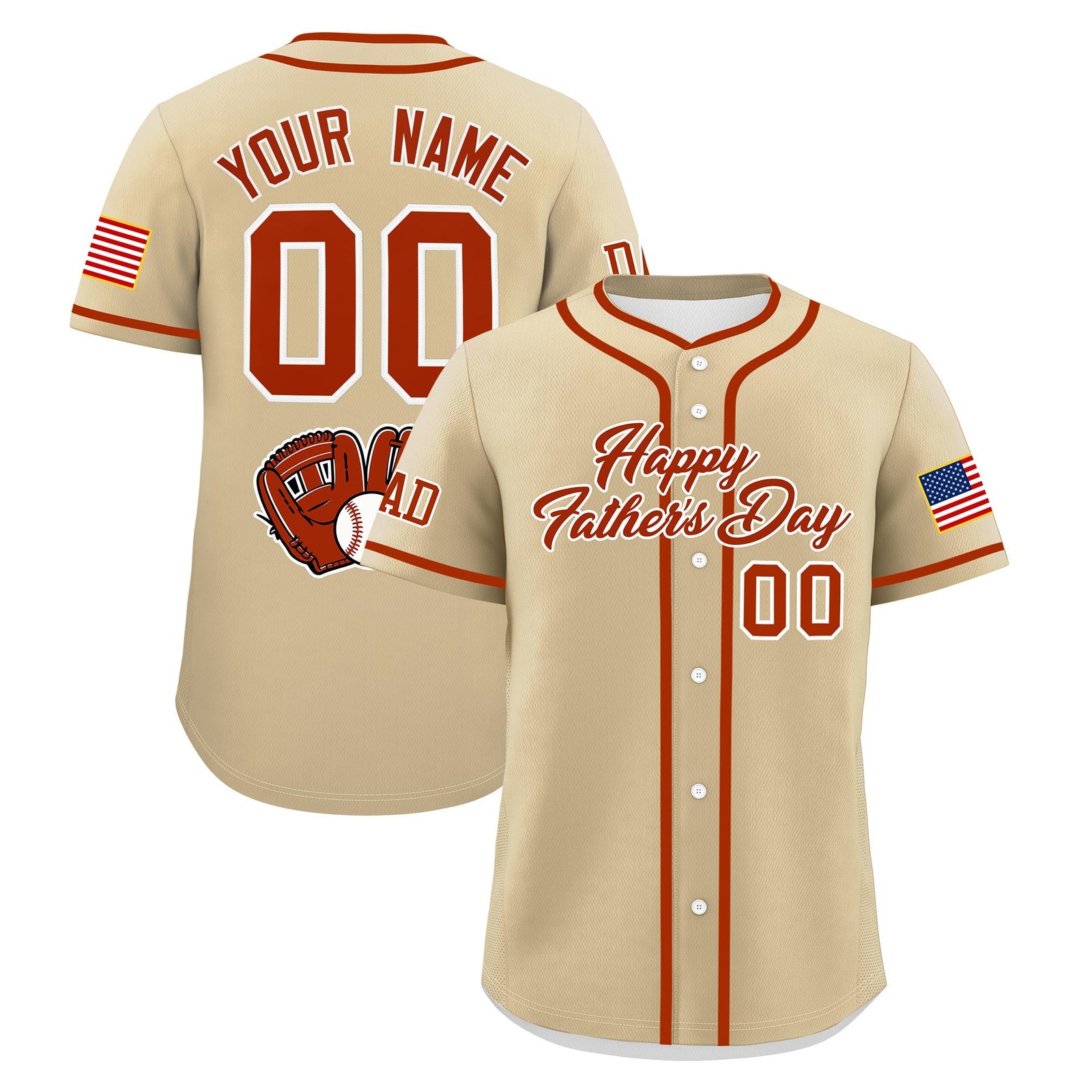 Custom Brazilian Sand Dark Orange White Classic Style Father's Day Quick Dry Baseball Jersey| KXKSHOP