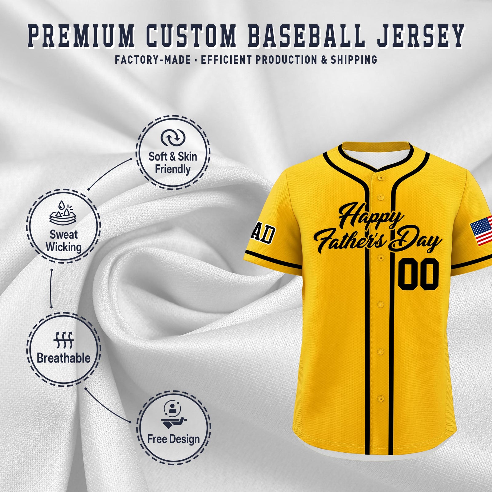 Custom Yellow Black Classic Style Father's Day Quick Dry Baseball Jersey| KXKSHOP