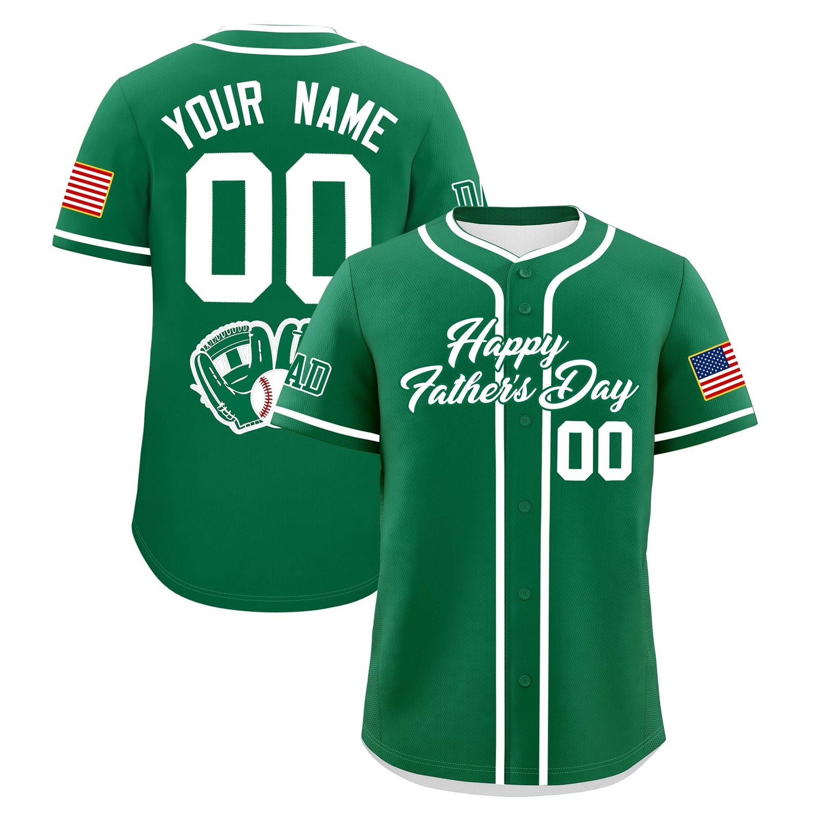 Custom Kelly Green White Classic Style Father's Day Quick Dry Baseball Jersey| KXKSHOP