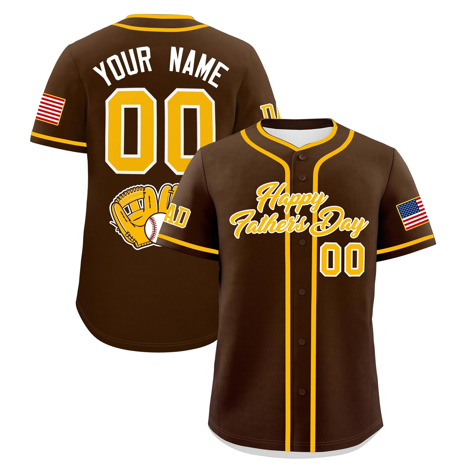 Custom Brown Yellow White Classic Style Father's Day Quick Dry Baseball Jersey| KXKSHOP