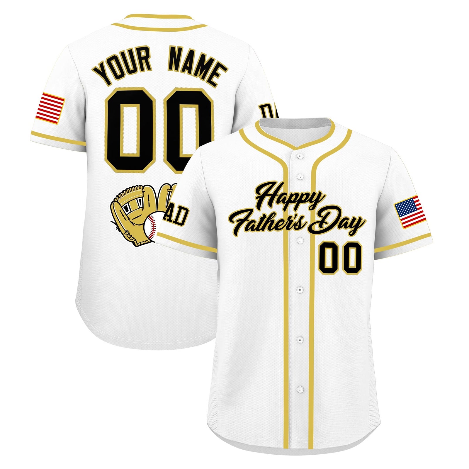 Custom White Black Old Gold Classic Style Father's Day Quick Dry Baseball Jersey| KXKSHOP