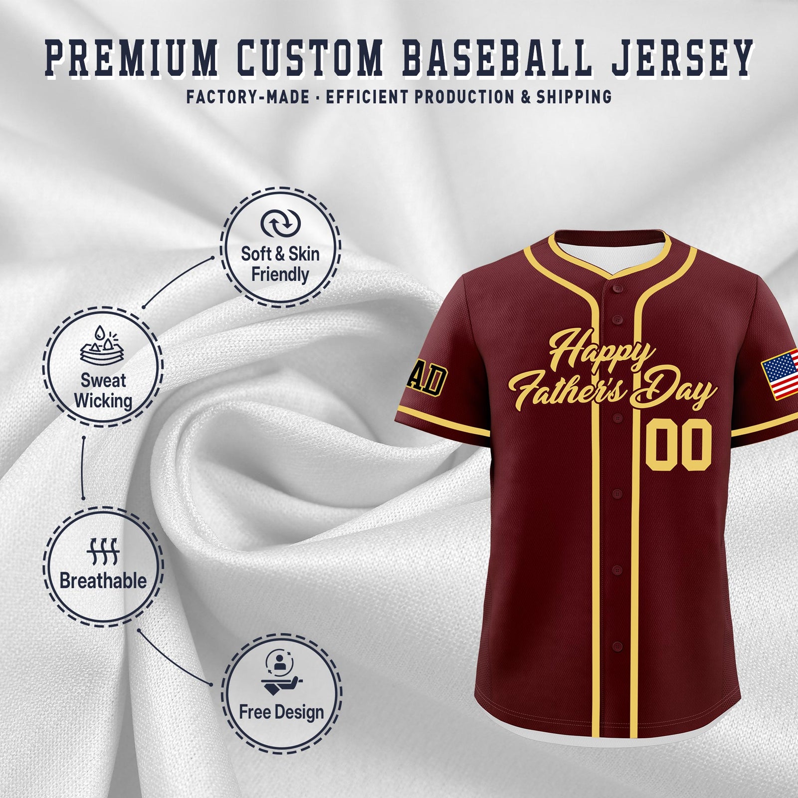 Custom Burgundy Khaki Classic Style Father's Day Quick Dry Baseball Jersey| KXKSHOP