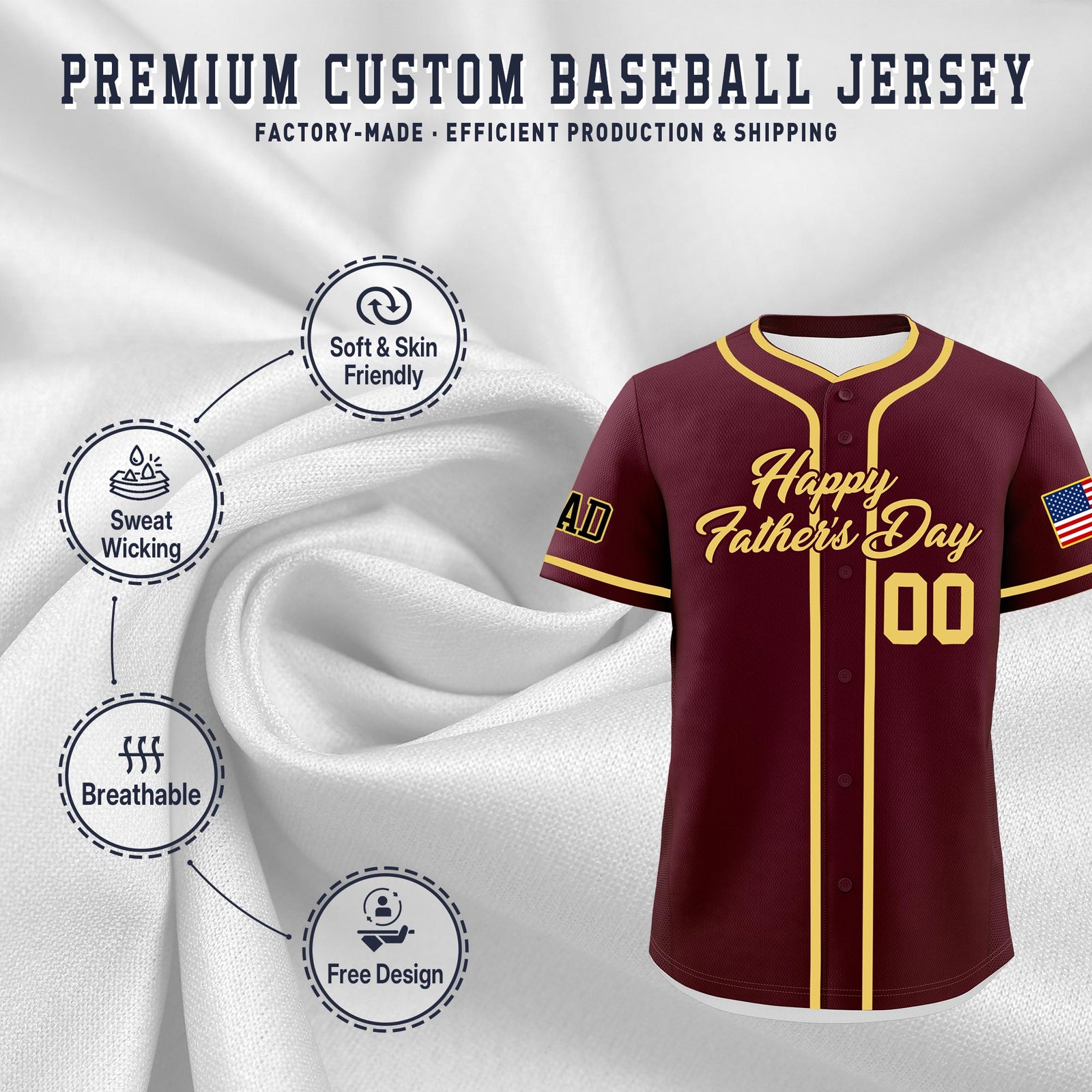 Custom Crimson Khaki Classic Style Father's Day Quick Dry Baseball Jersey| KXKSHOP