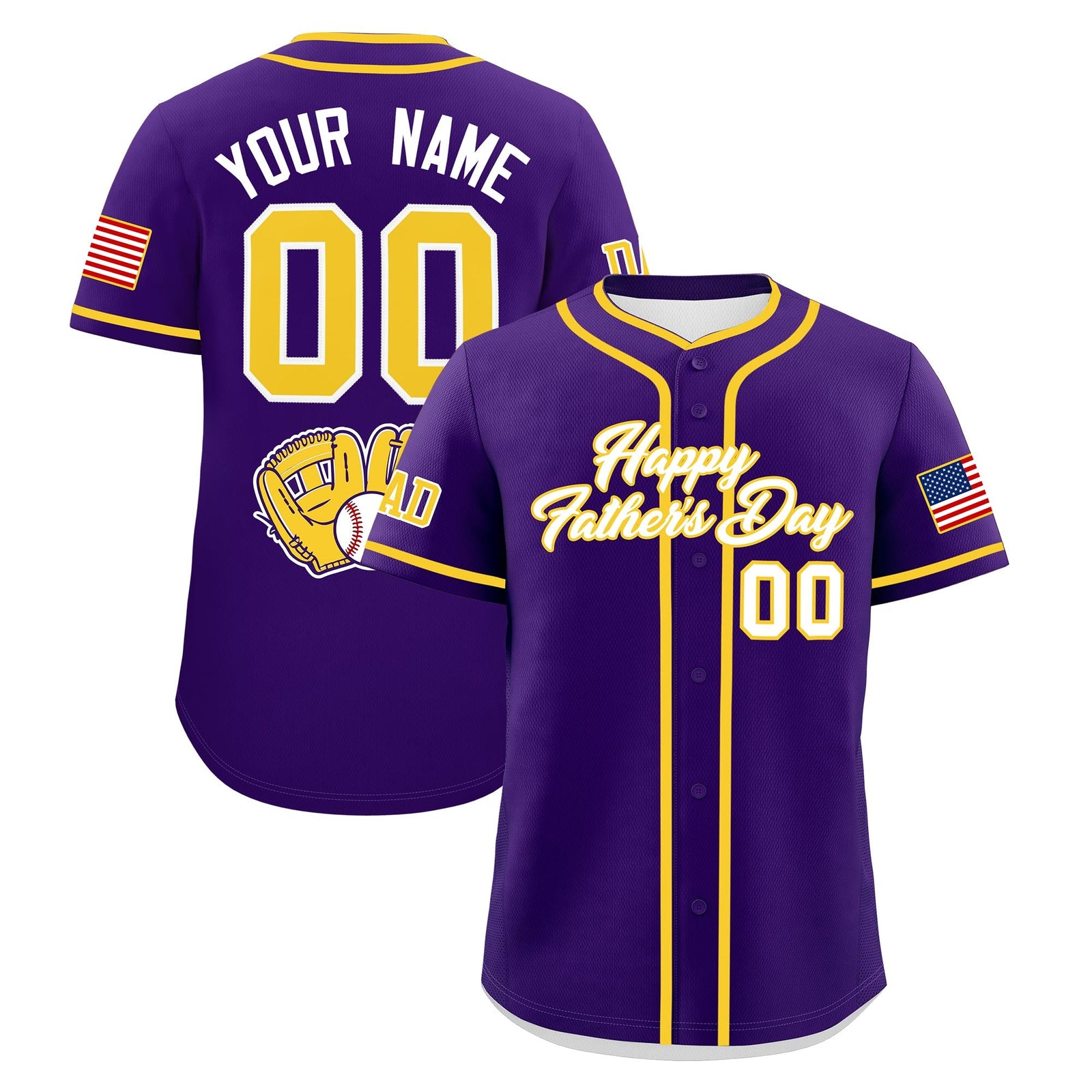 Custom Purple White Gold Classic Style Father's Day Quick Dry Baseball Jersey| KXKSHOP