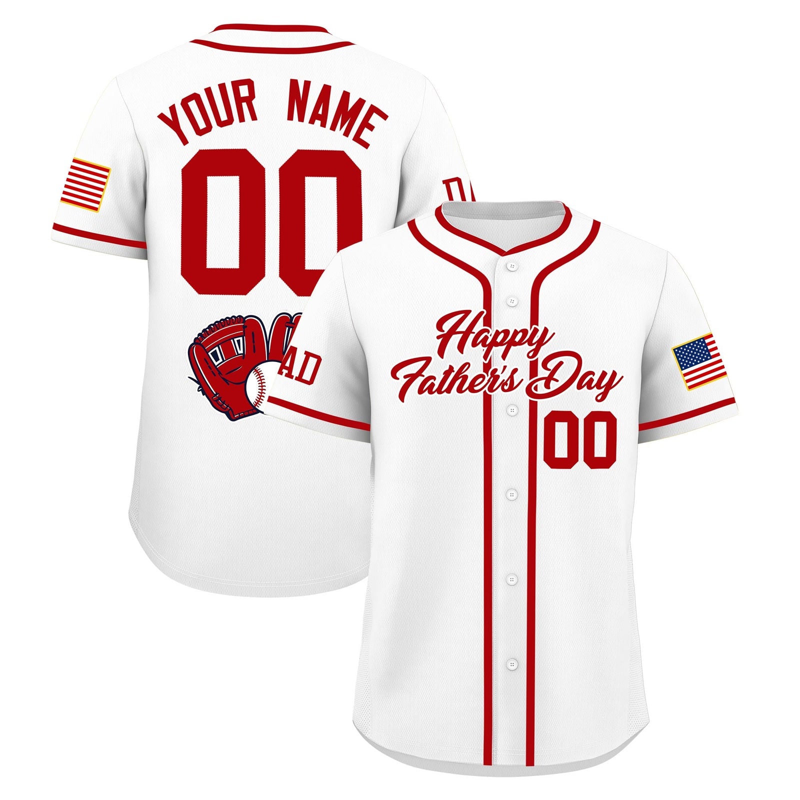 Custom White Red Classic Style Father's Day Quick Dry Baseball Jersey| KXKSHOP