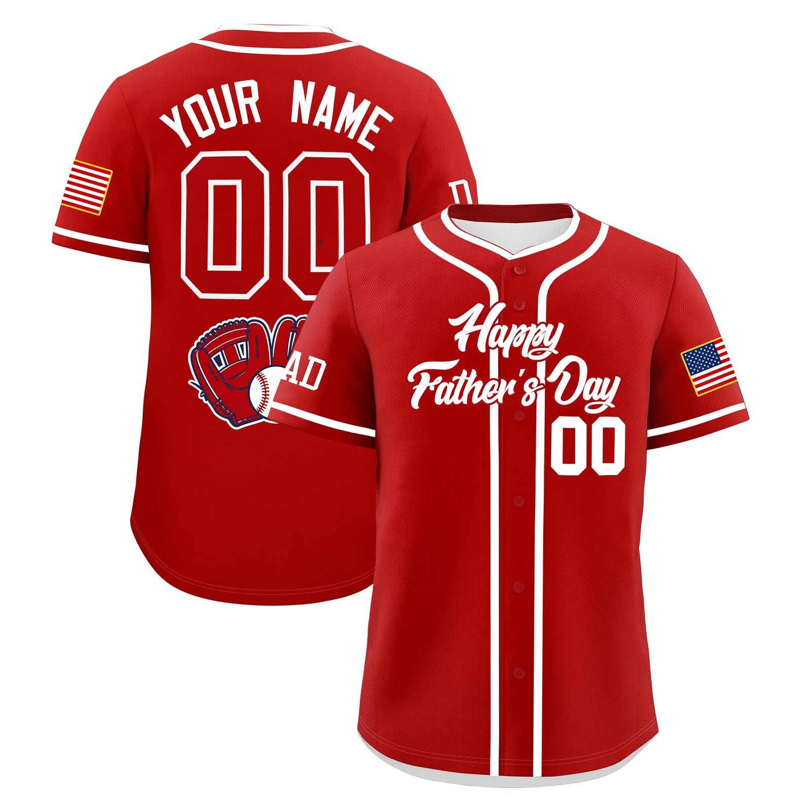 Custom Red White Classic Style Father's Day Quick Dry Baseball Jersey| KXKSHOP