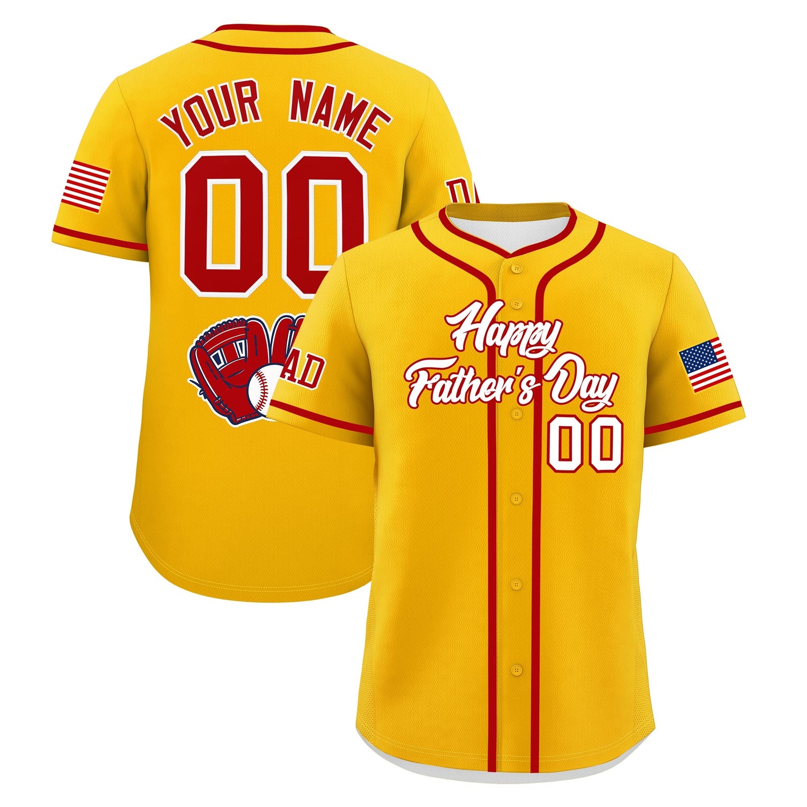 Custom Yellow White Red Classic Style Father's Day Quick Dry Baseball Jersey| KXKSHOP