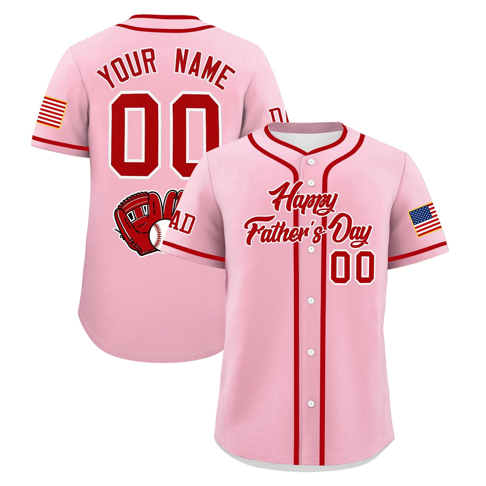 Custom Light Pink Red White Classic Style Father's Day Quick Dry Baseball Jersey| KXKSHOP