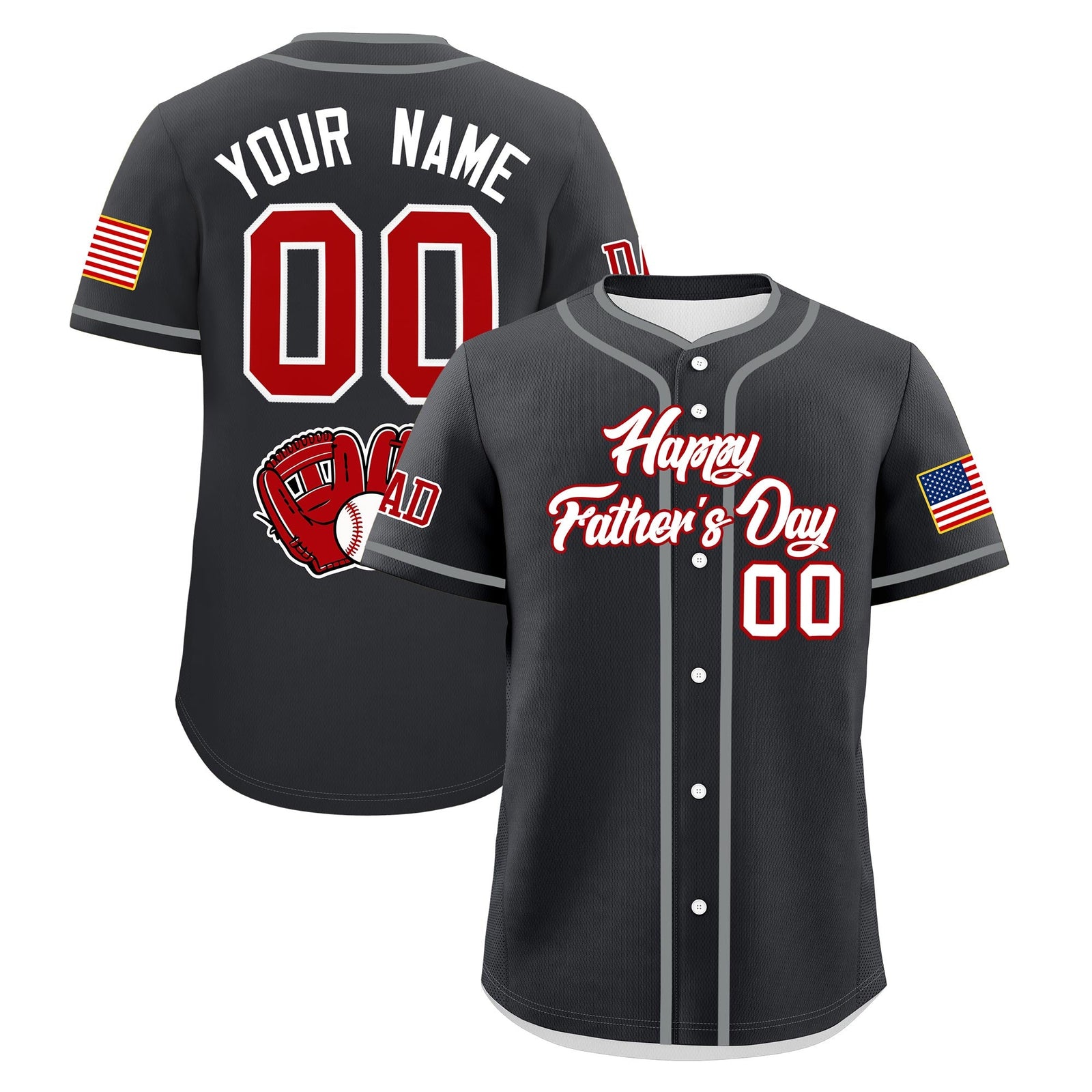 Custom Dark Gray White Red Classic Style Father's Day Quick Dry Baseball Jersey| KXKSHOP