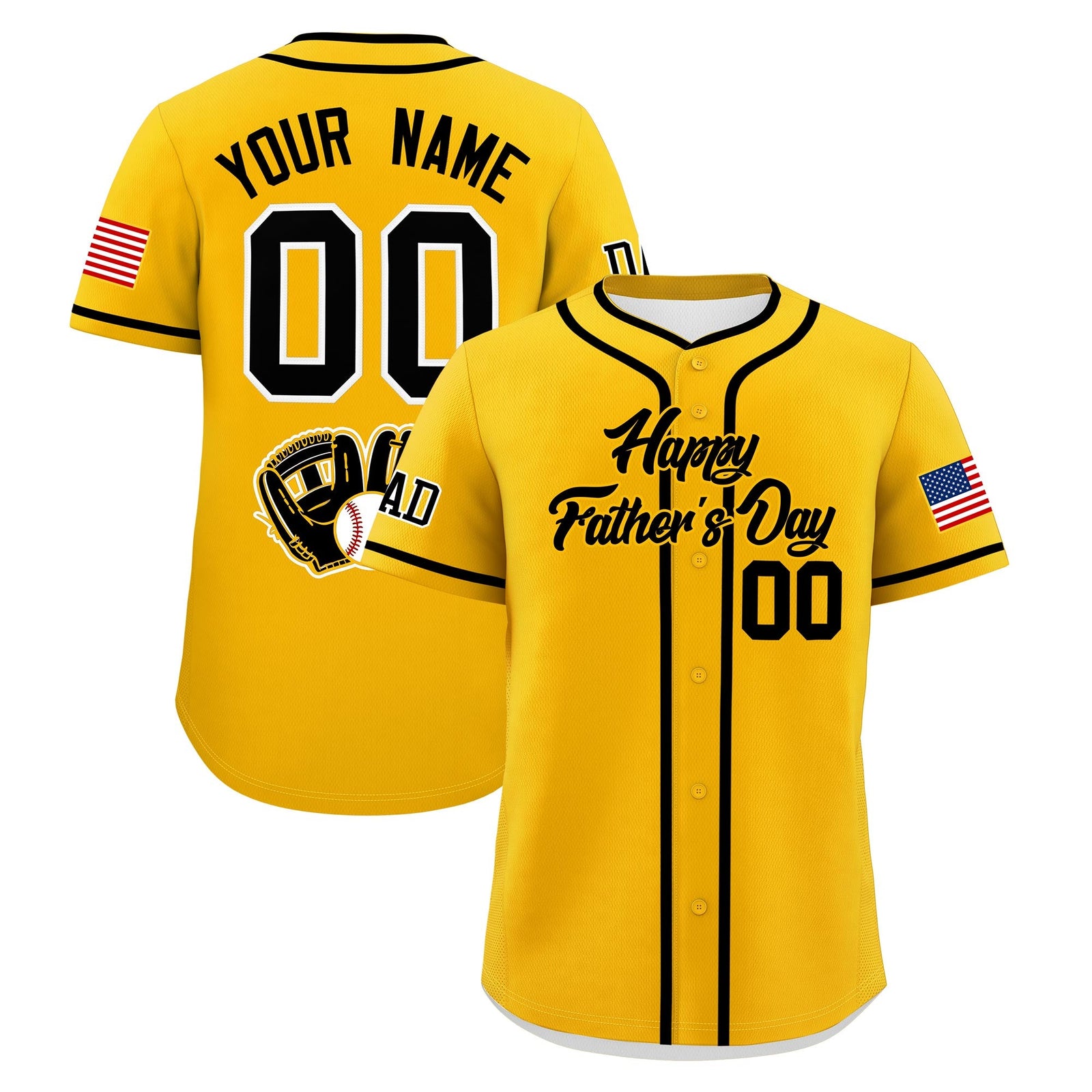 Custom Yellow Black Classic Style Father's Day Quick Dry Baseball Jersey| KXKSHOP