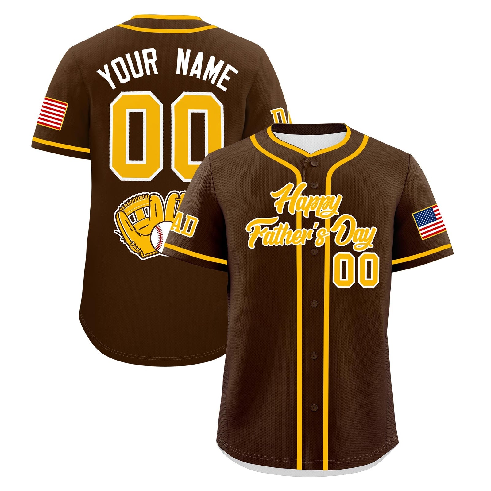 Custom Brown Yellow White Classic Style Father's Day Quick Dry Baseball Jersey| KXKSHOP