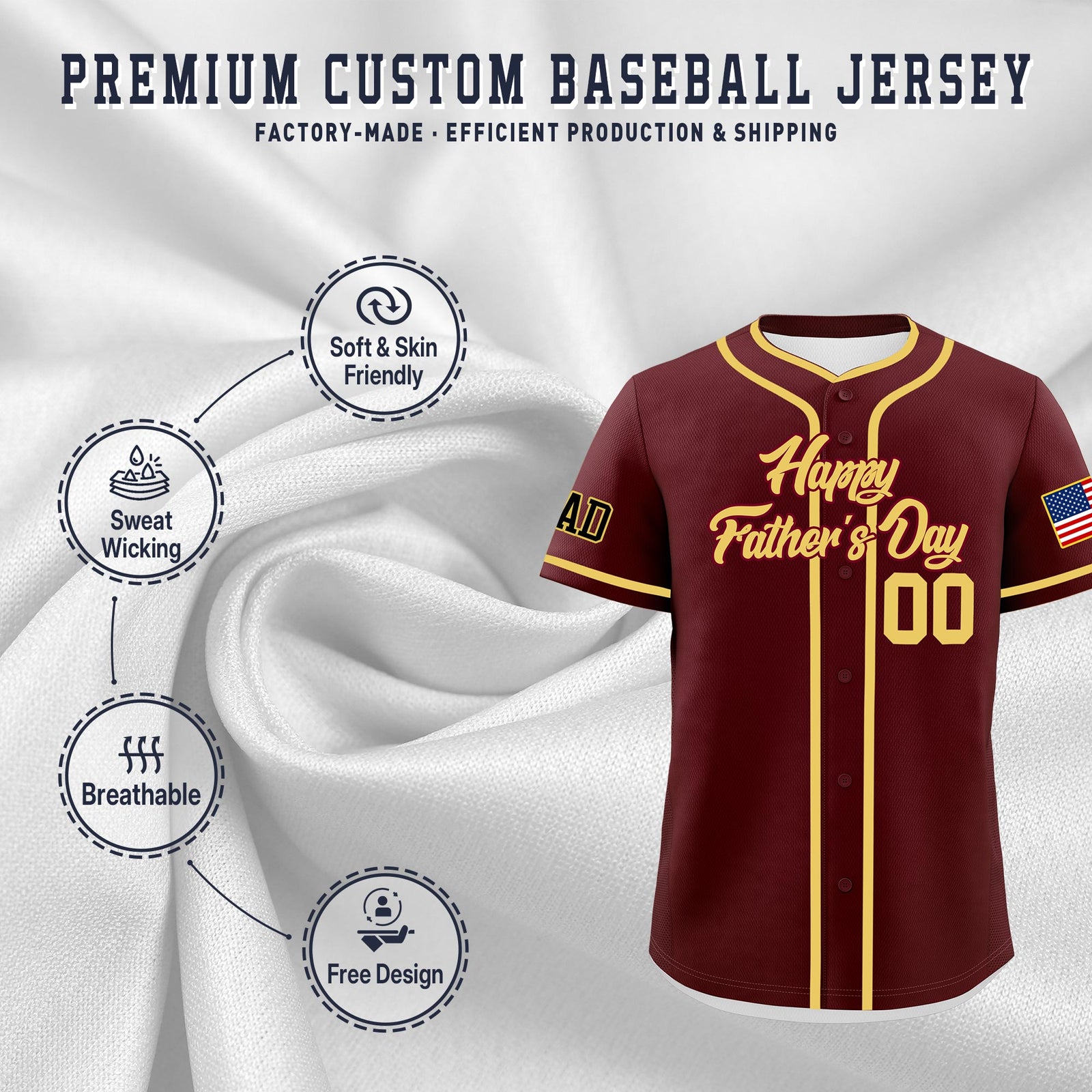 Custom Burgundy Khaki Classic Style Father's Day Quick Dry Baseball Jersey| KXKSHOP