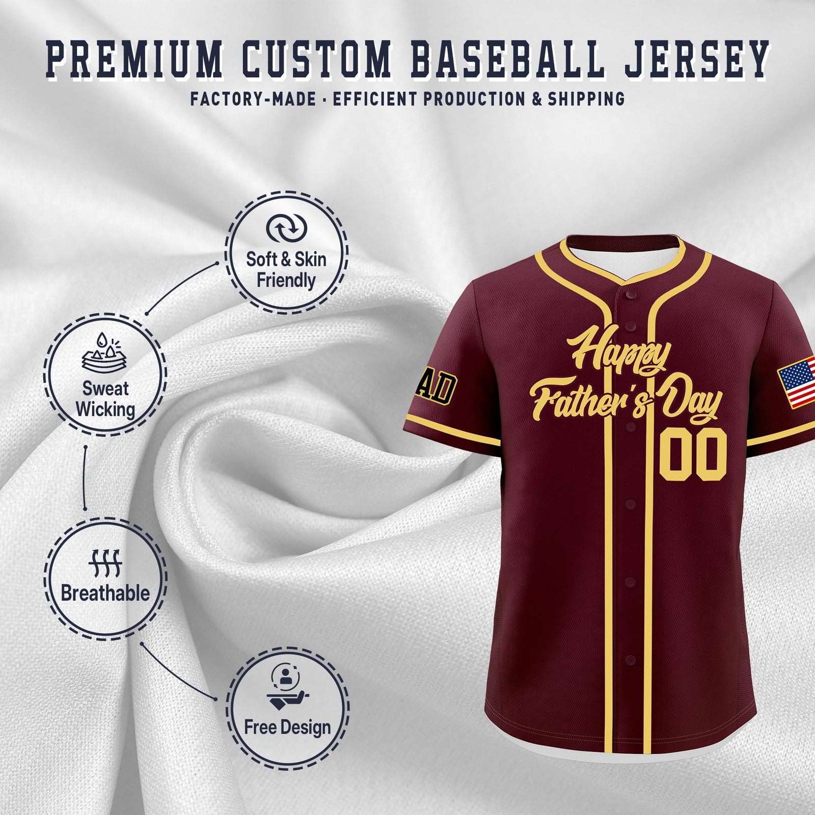 Custom Crimson Khaki Classic Style Father's Day Quick Dry Baseball Jersey| KXKSHOP