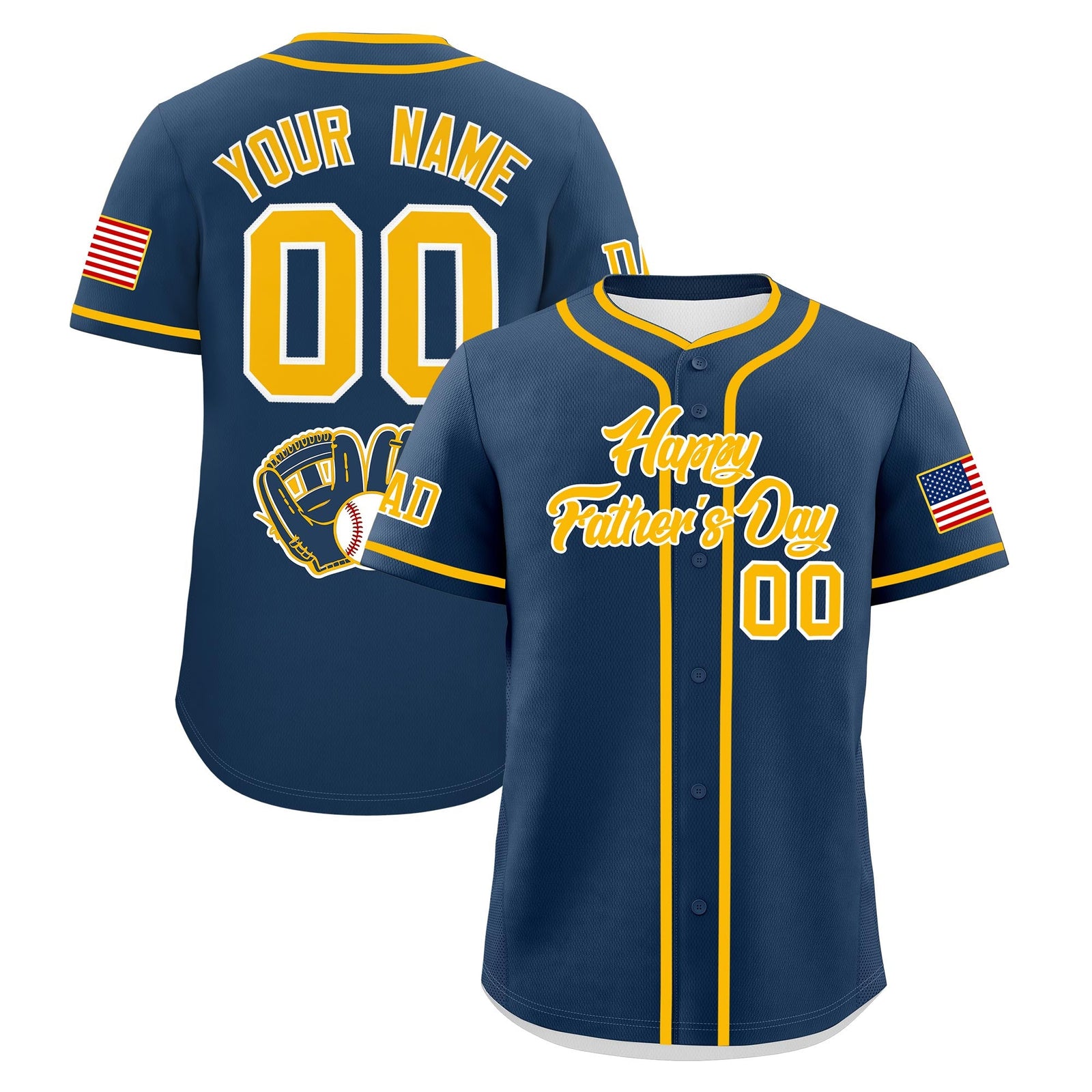 Custom Midnight Blue Yellow White Classic Style Father's Day Quick Dry Baseball Jersey| KXKSHOP