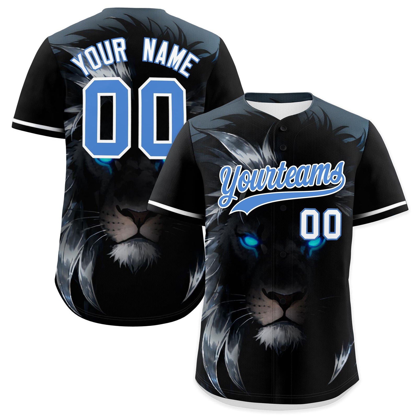 Custom Black Powder Blue White Lion Animal Series Personalization Graffiti Pattern Baseball Jersey| KXKSHOP