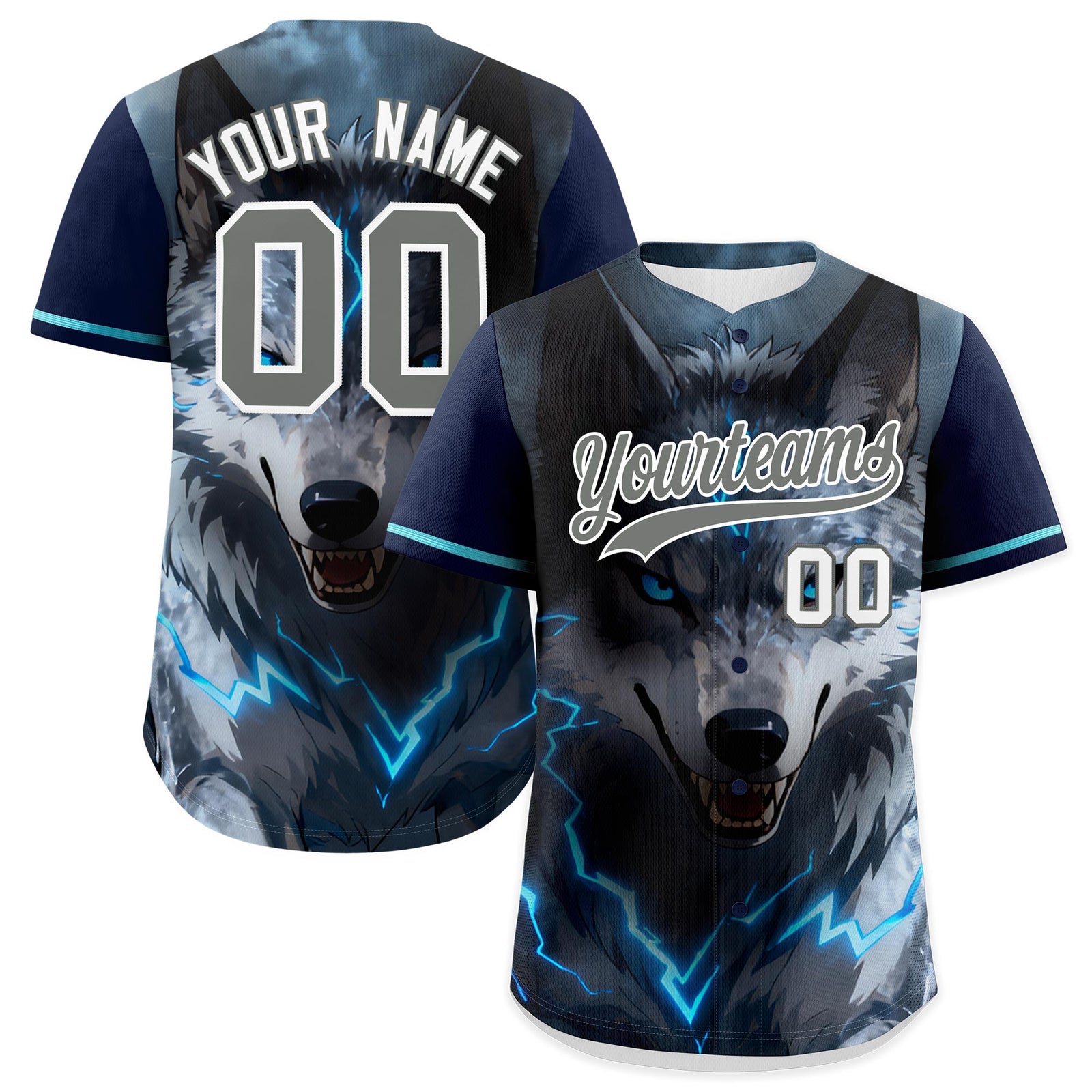 Custom Dark Blue Gray White Wolf Animal Series Personalization Graffiti Pattern Baseball Jersey| KXKSHOP