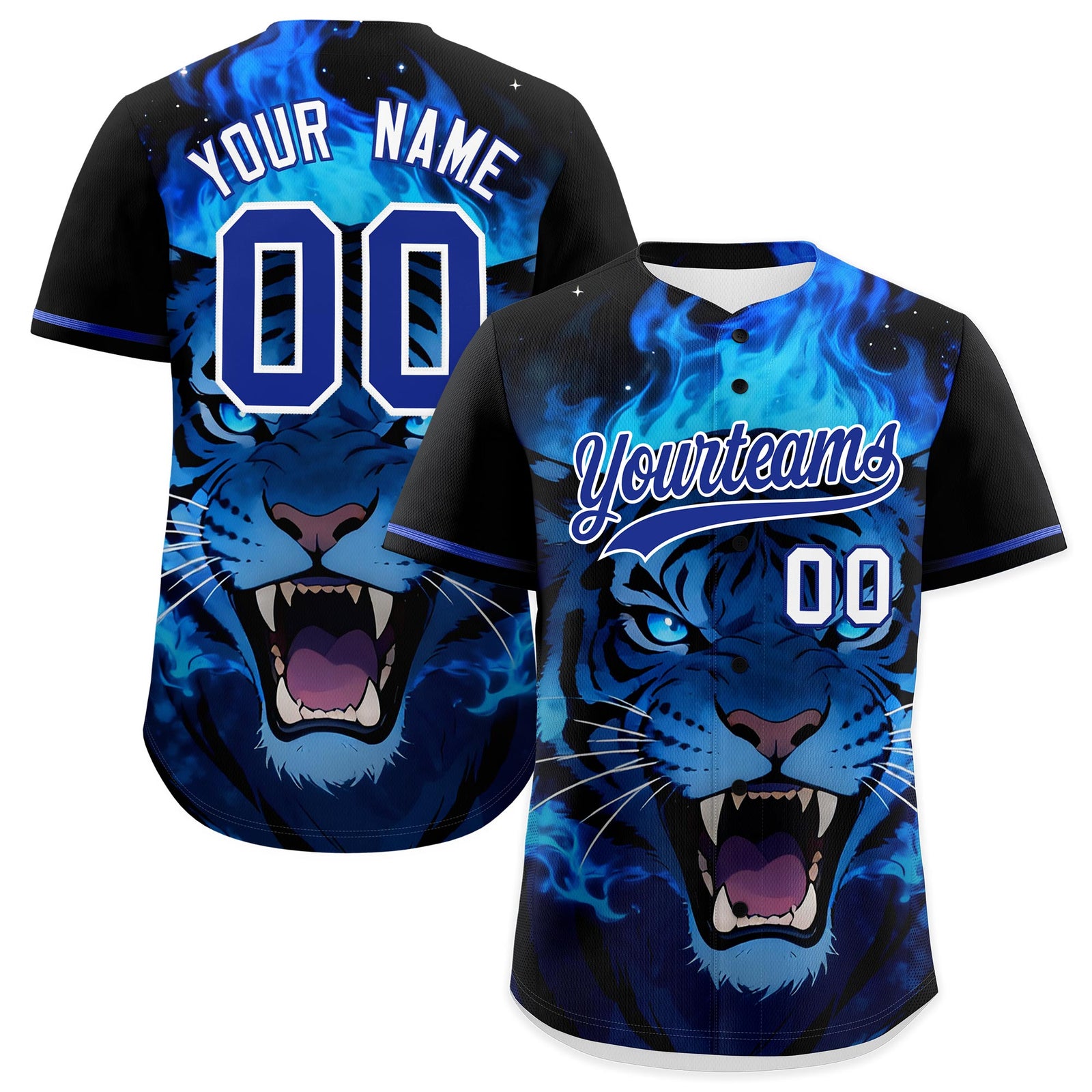 Custom Black Royal Blue White Tiger Animal Series Personalization Graffiti Pattern Baseball Jersey| KXKSHOP