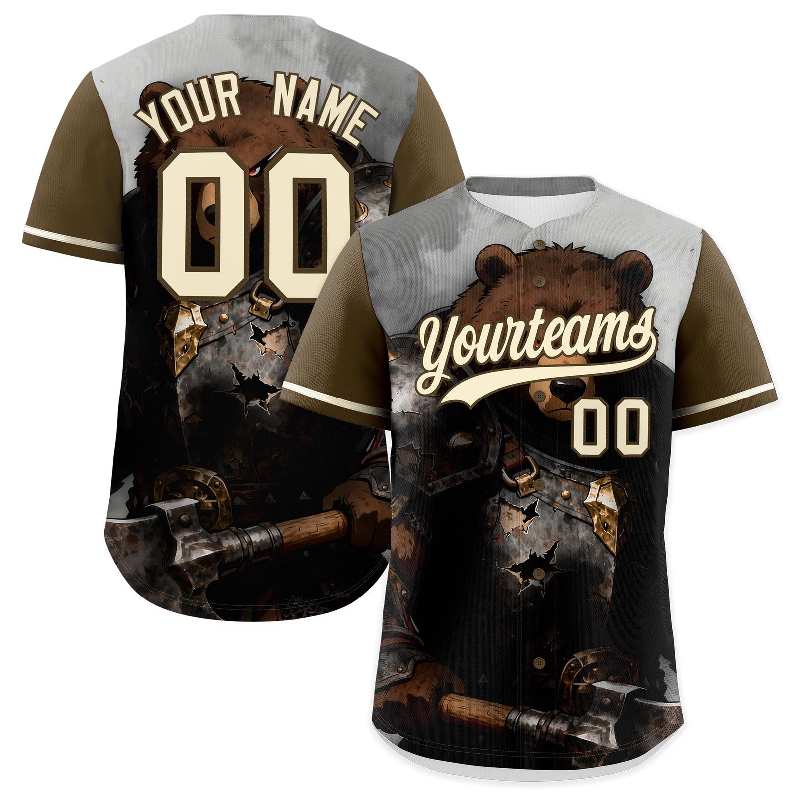 Custom Light Brown Cream Bear Animal Series Personalization Graffiti Pattern Baseball Jersey| KXKSHOP