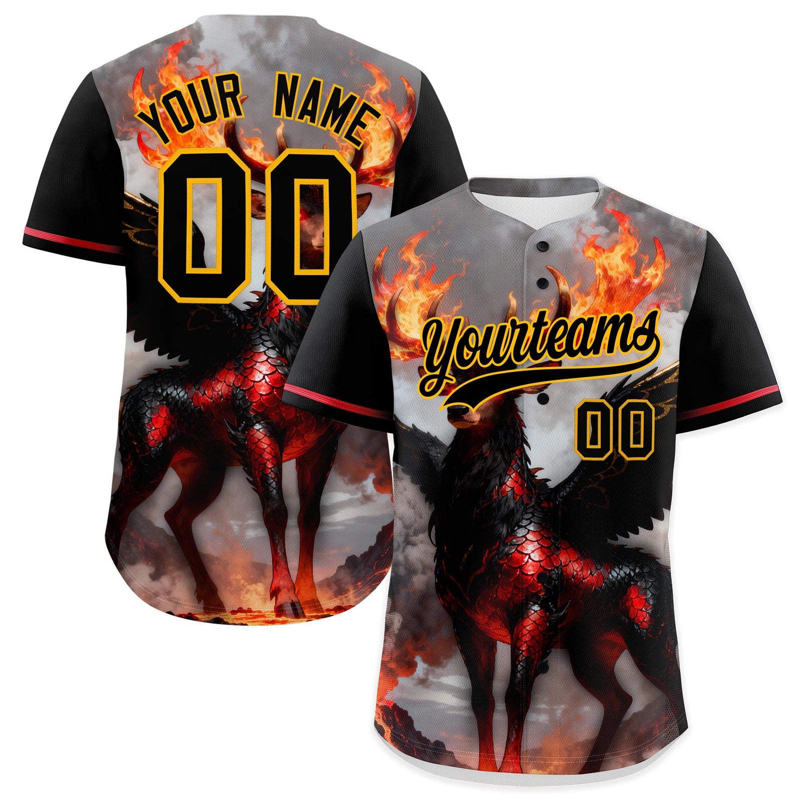 Custom Black Yellow Animal Series Personalization Graffiti Pattern Baseball Jersey| KXKSHOP