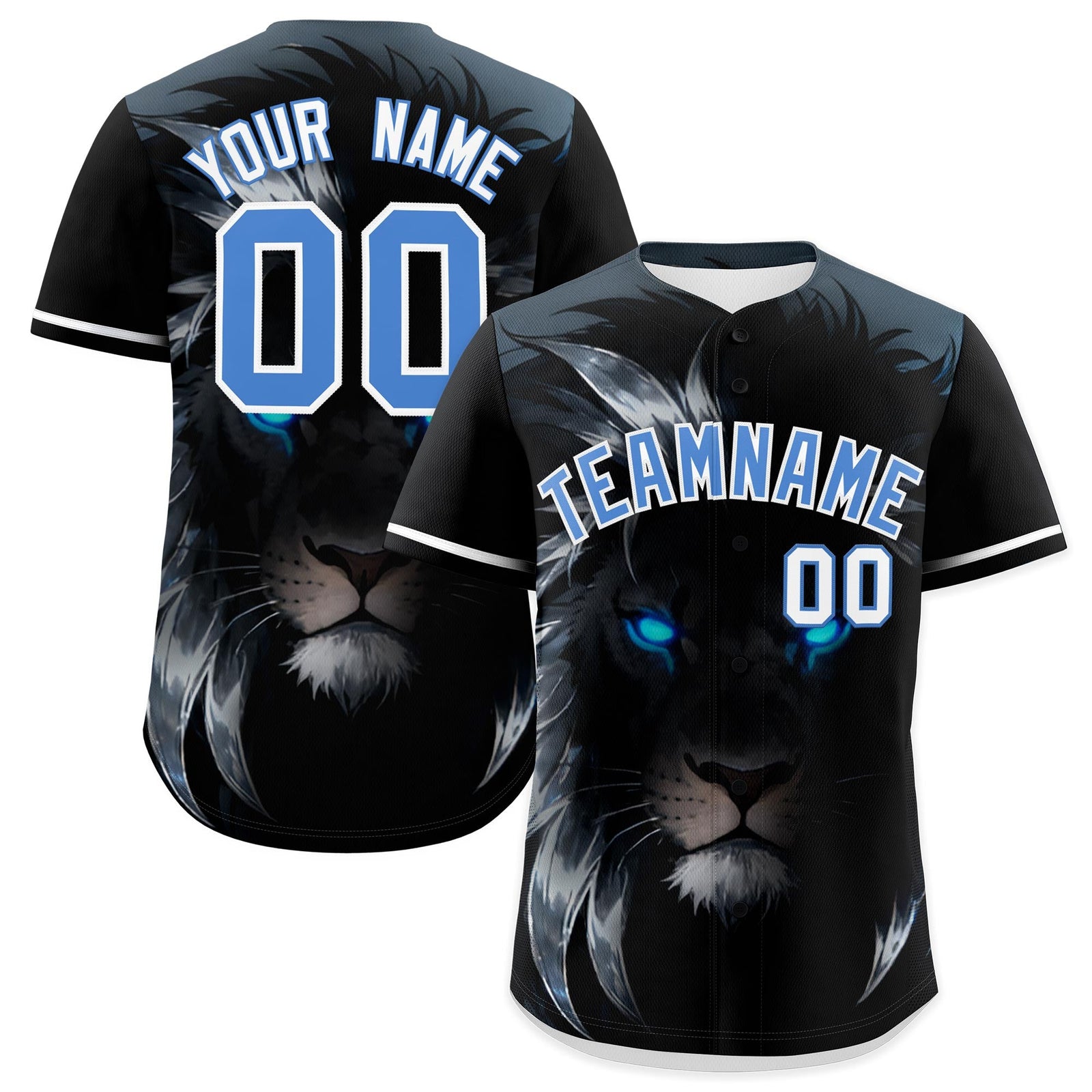 Custom Black Powder Blue White Lion Animal Series Personalization Graffiti Pattern Baseball Jersey| KXKSHOP