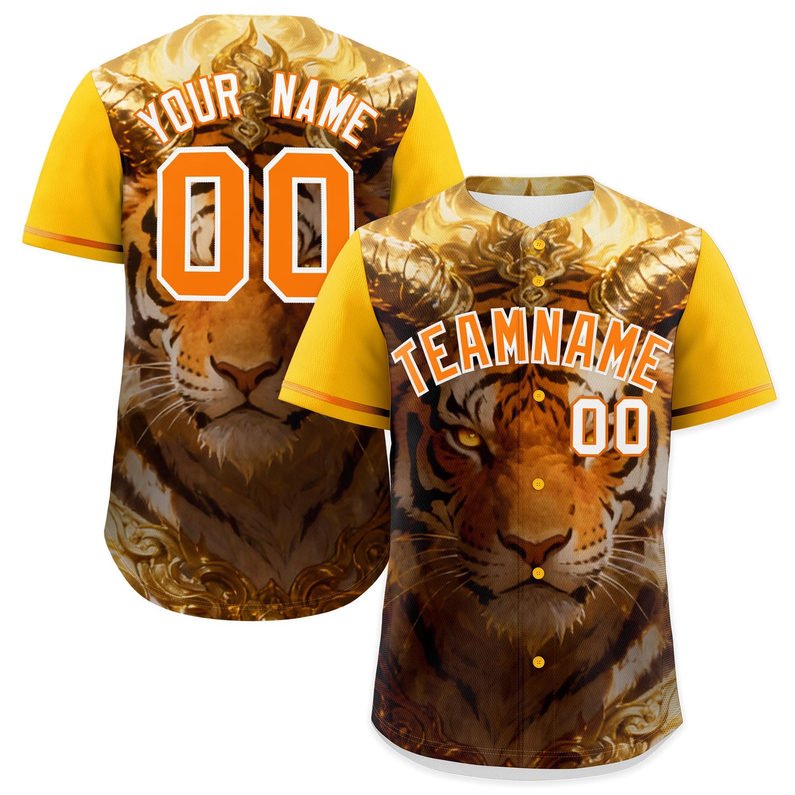 Custom Yellow Orange White Tiger Animal Series Personalization Graffiti Pattern Baseball Jersey| KXKSHOP