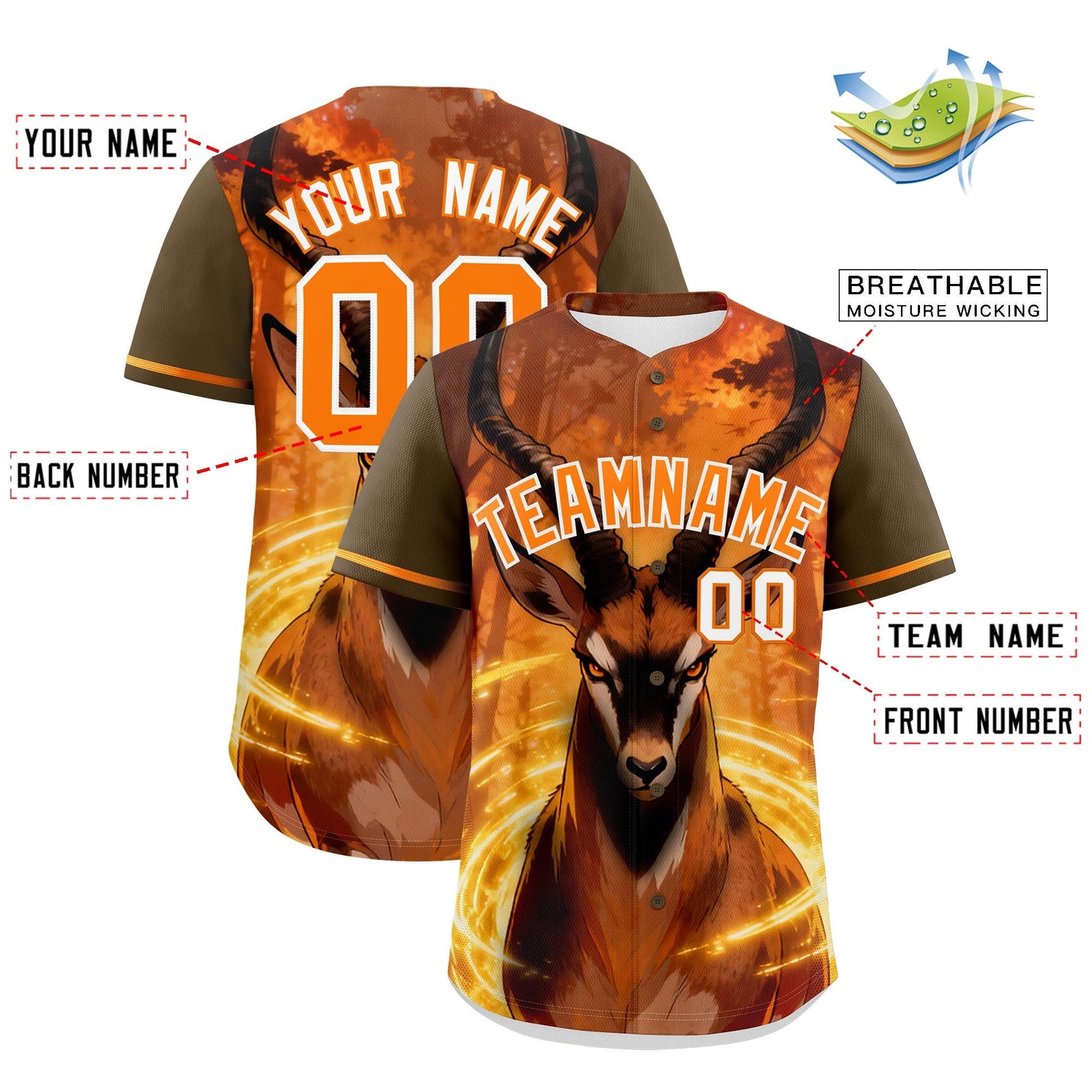 Custom Light Brown Orange White Deer Animal Series Personalization Graffiti Pattern Baseball Jersey| KXKSHOP