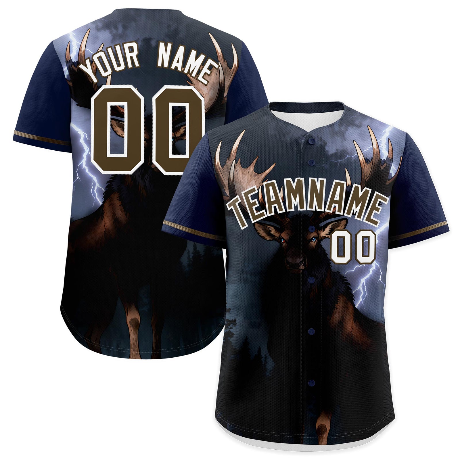 Custom Dark Blue Light Brown White Deer Animal Series Personalization Graffiti Pattern Baseball Jersey| KXKSHOP