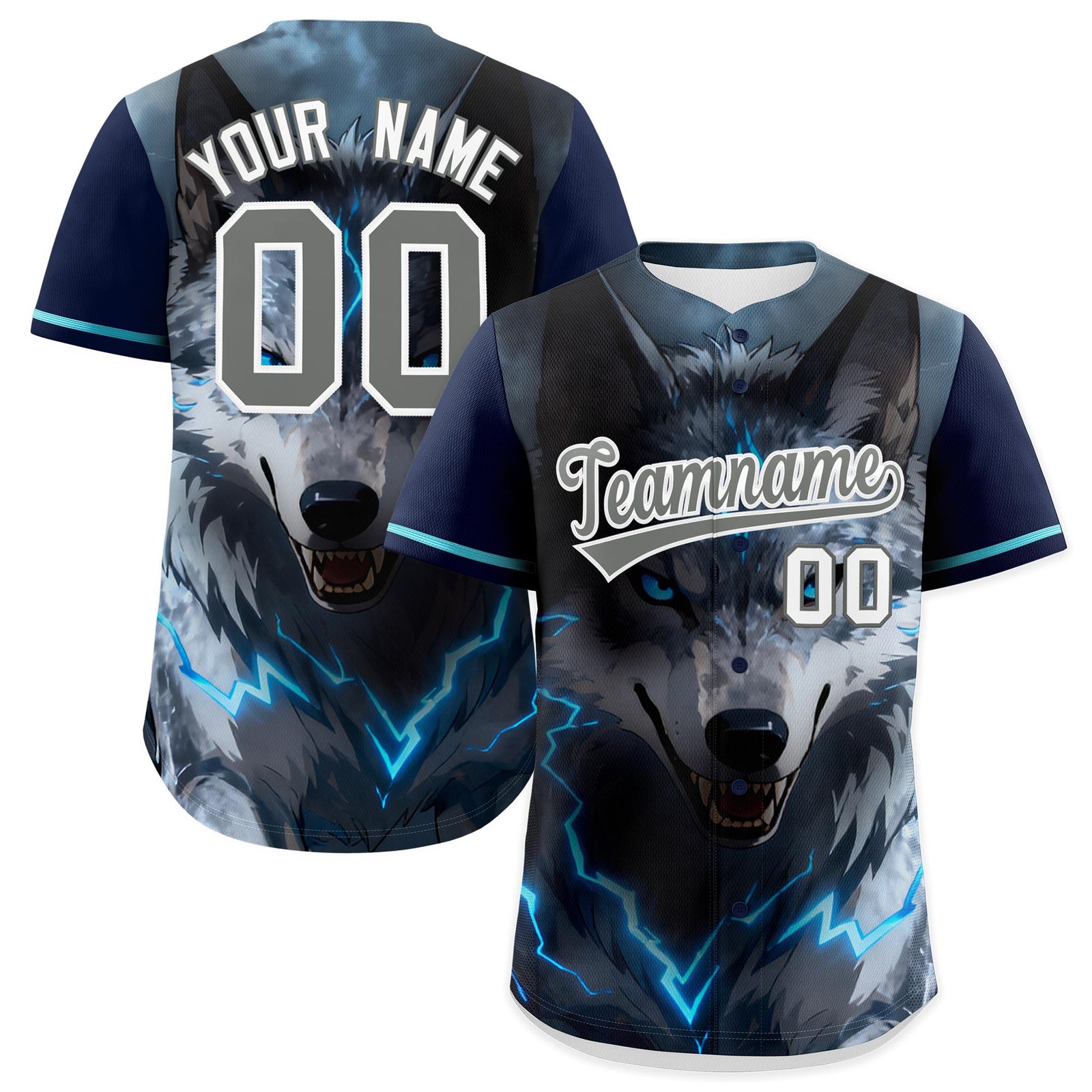 Custom Dark Blue Gray White Wolf Animal Series Personalization Graffiti Pattern Baseball Jersey| KXKSHOP