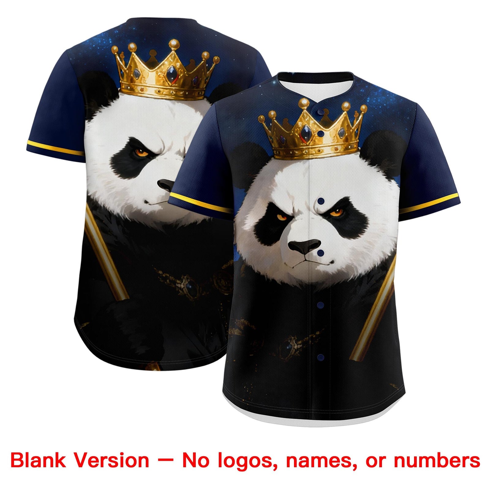 Custom Dark Blue Gold White Panda Animal Series Personalization Graffiti Pattern Baseball Jersey| KXKSHOP