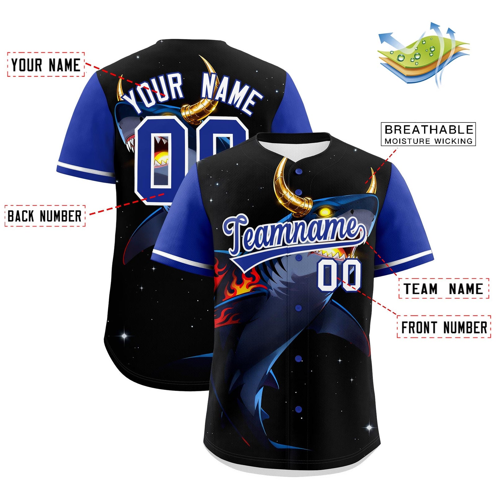 Custom Royal Blue White Animal Series Personalization Graffiti Pattern Baseball Jersey| KXKSHOP