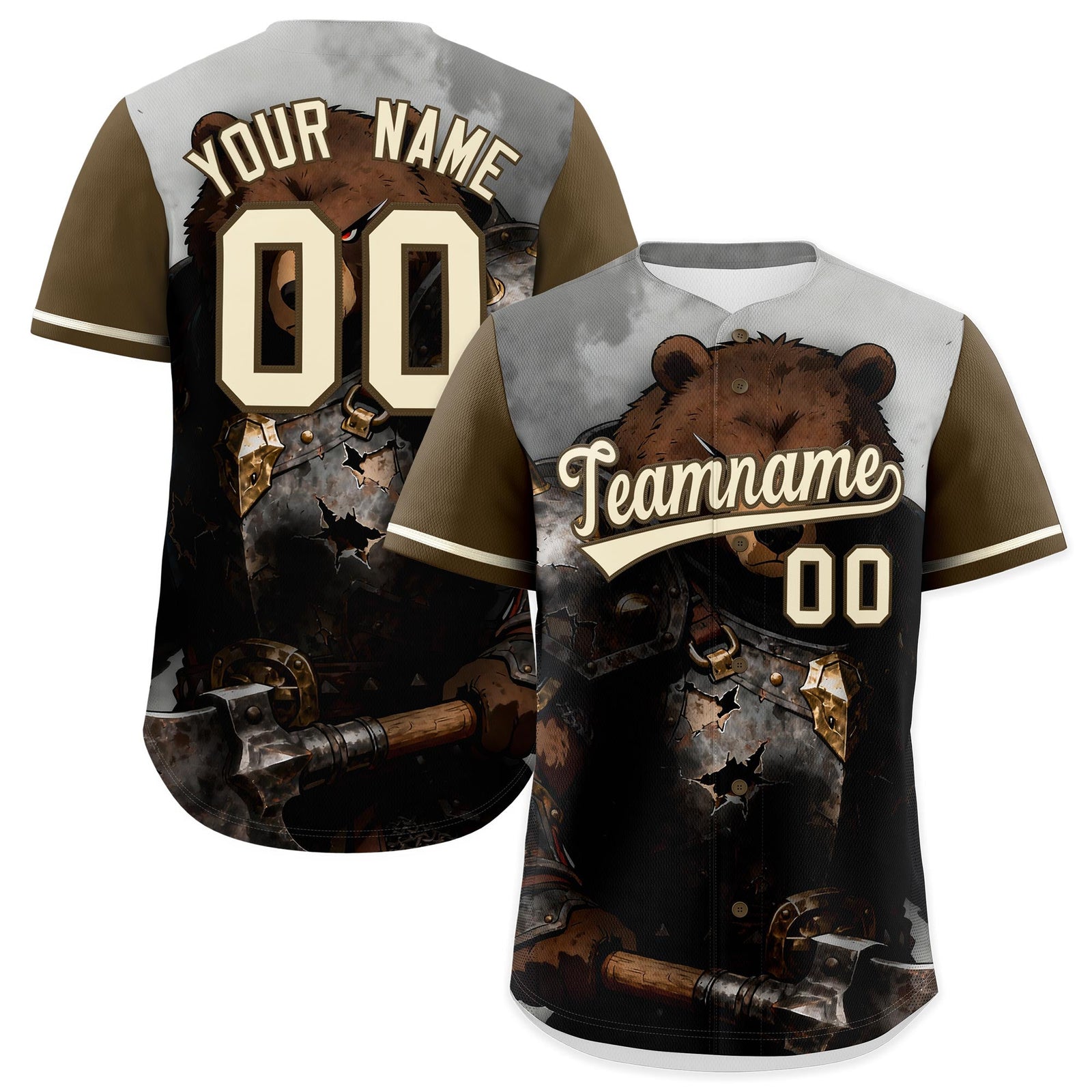 Custom Light Brown Cream Bear Animal Series Personalization Graffiti Pattern Baseball Jersey| KXKSHOP