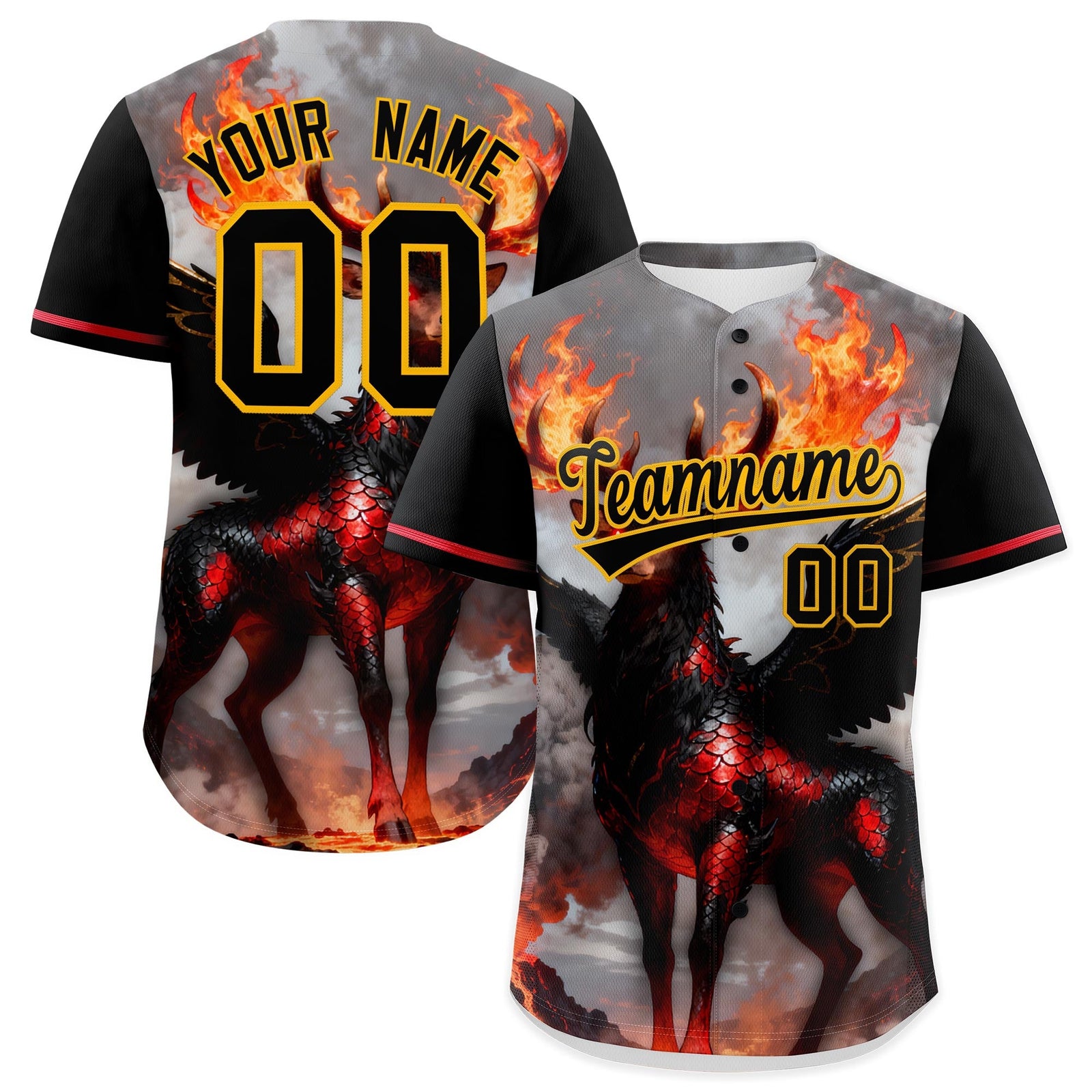 Custom Black Yellow Animal Series Personalization Graffiti Pattern Baseball Jersey| KXKSHOP