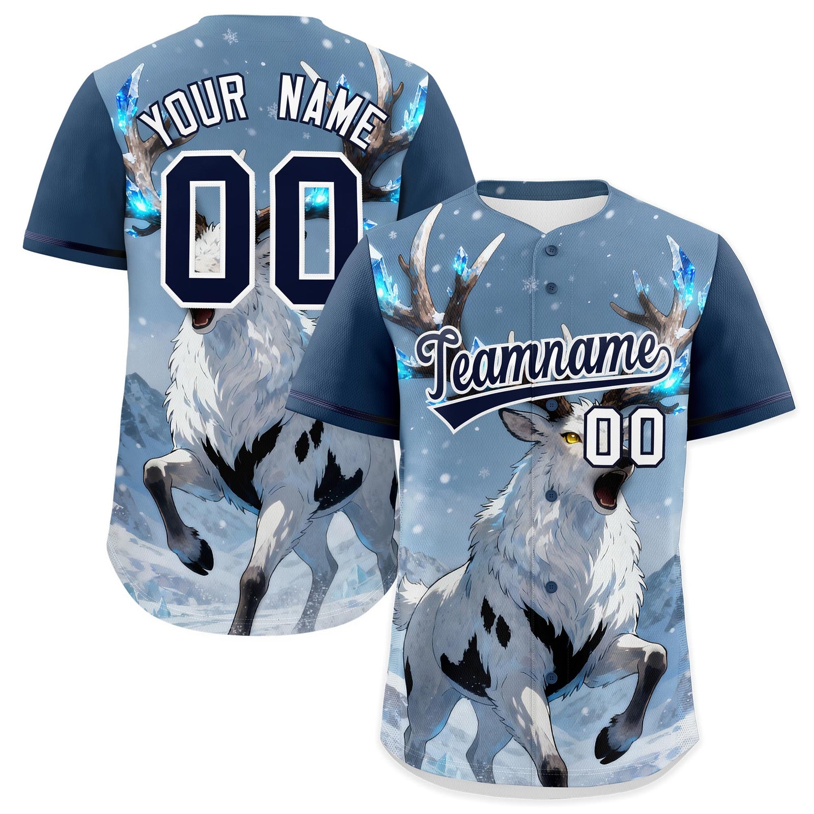 Custom Midnight Blue Navy White Deer Animal Series Personalization Graffiti Pattern Baseball Jersey| KXKSHOP