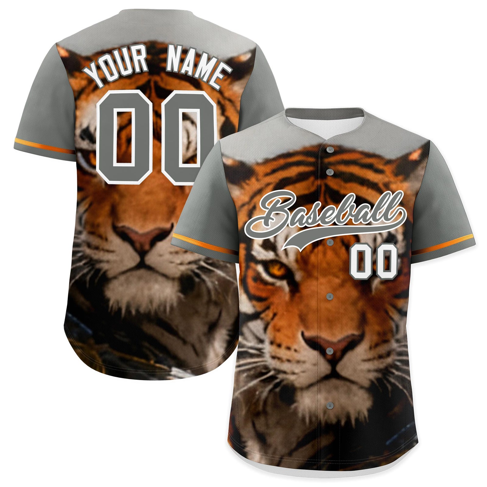 Custom Gray White Tiger Animal Series Personalization Graffiti Pattern Baseball Jersey| KXKSHOP