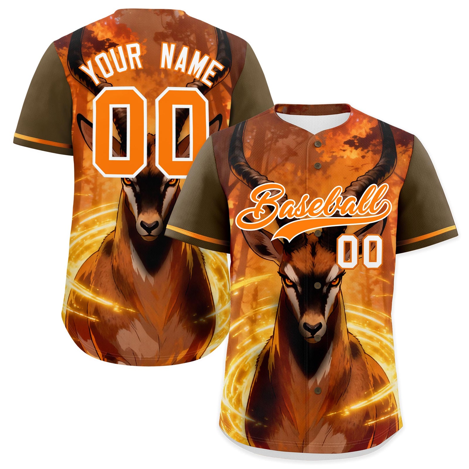Custom Light Brown Orange White Deer Animal Series Personalization Graffiti Pattern Baseball Jersey| KXKSHOP
