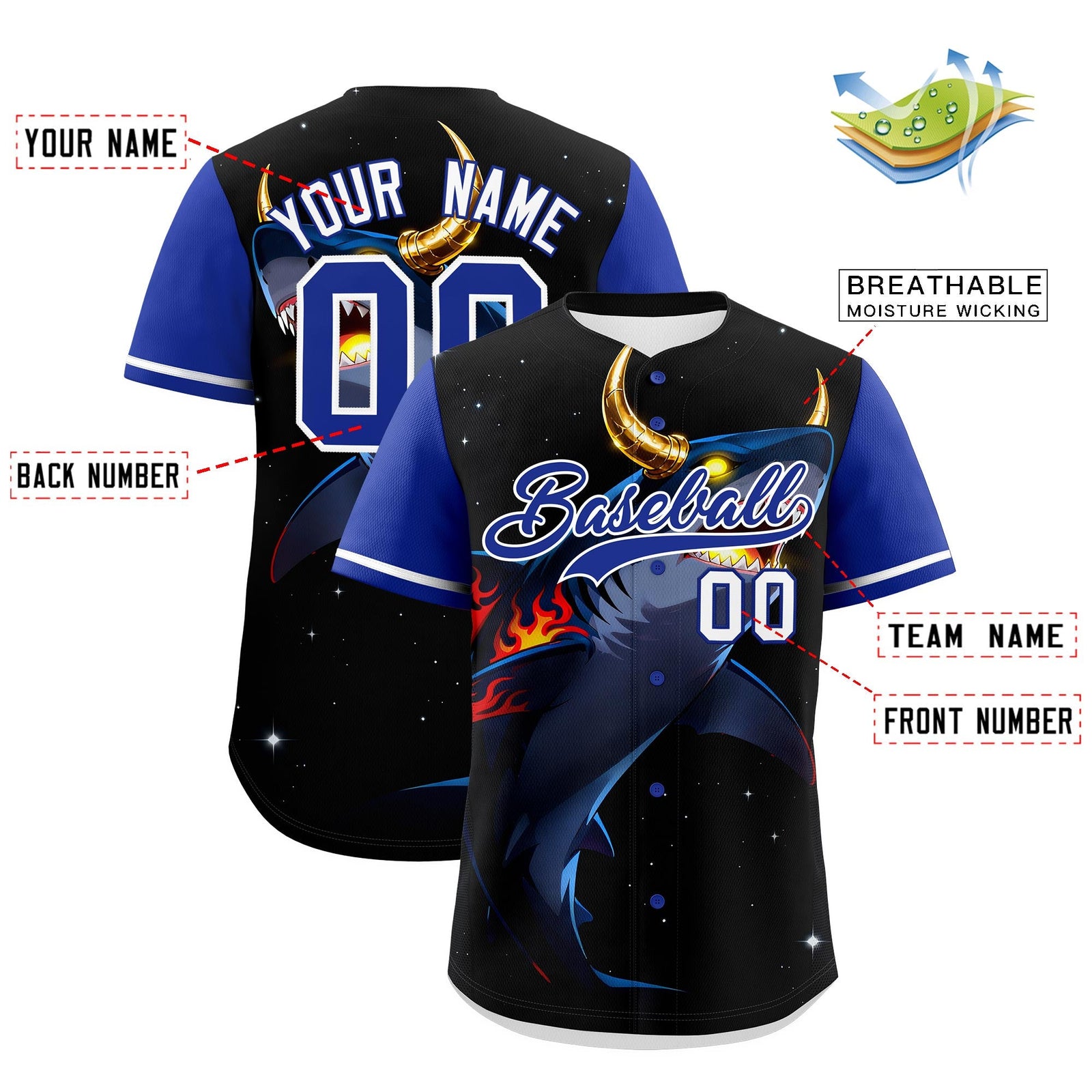 Custom Royal Blue White Animal Series Personalization Graffiti Pattern Baseball Jersey| KXKSHOP